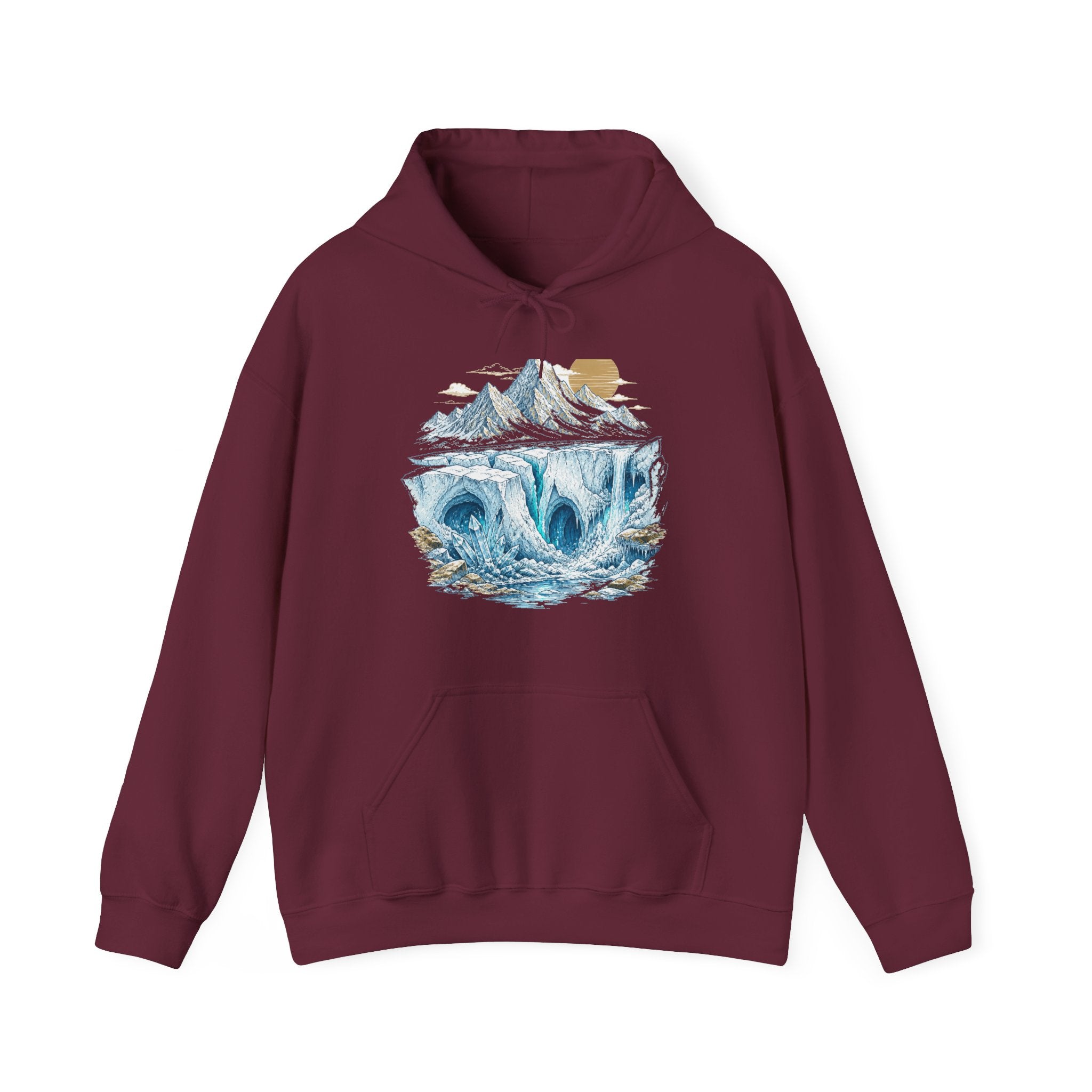Matching Couple Sweatshirt - Volcano & Glacier Matching Couple Hooded Sweatshirt Hand-Drawn Art His Hers Best Friend Gift - Design B