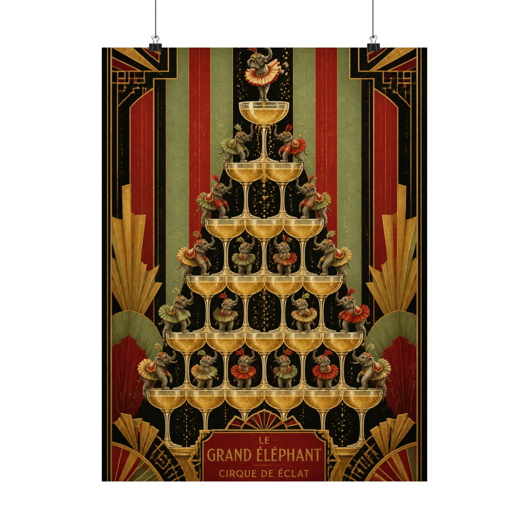 Champagne Tower Elephants Wall Art Poster 18×24 Art Deco Entryway Decor Maximalist Print