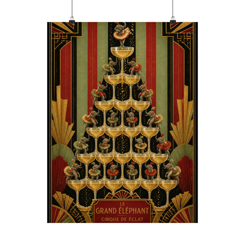 Champagne Tower Elephants Wall Art Poster 18×24 Art Deco Entryway Decor Maximalist Print