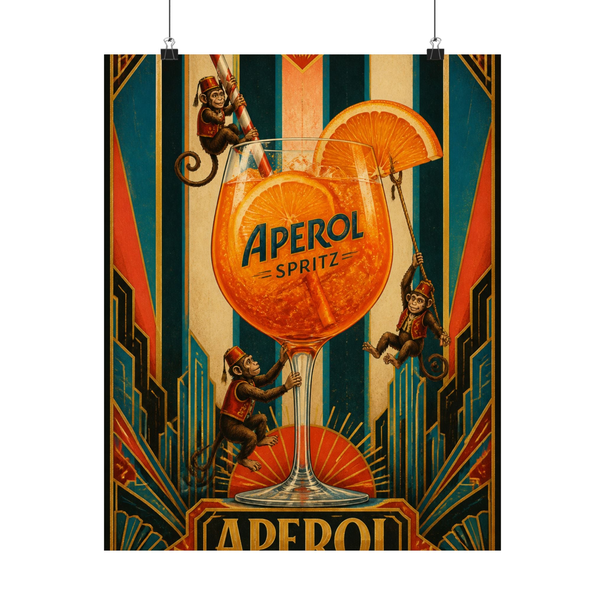 Aperol Spritz Monkeys Wall Art Poster 24×36 Art Deco Bar Area Decor Maximalist Print