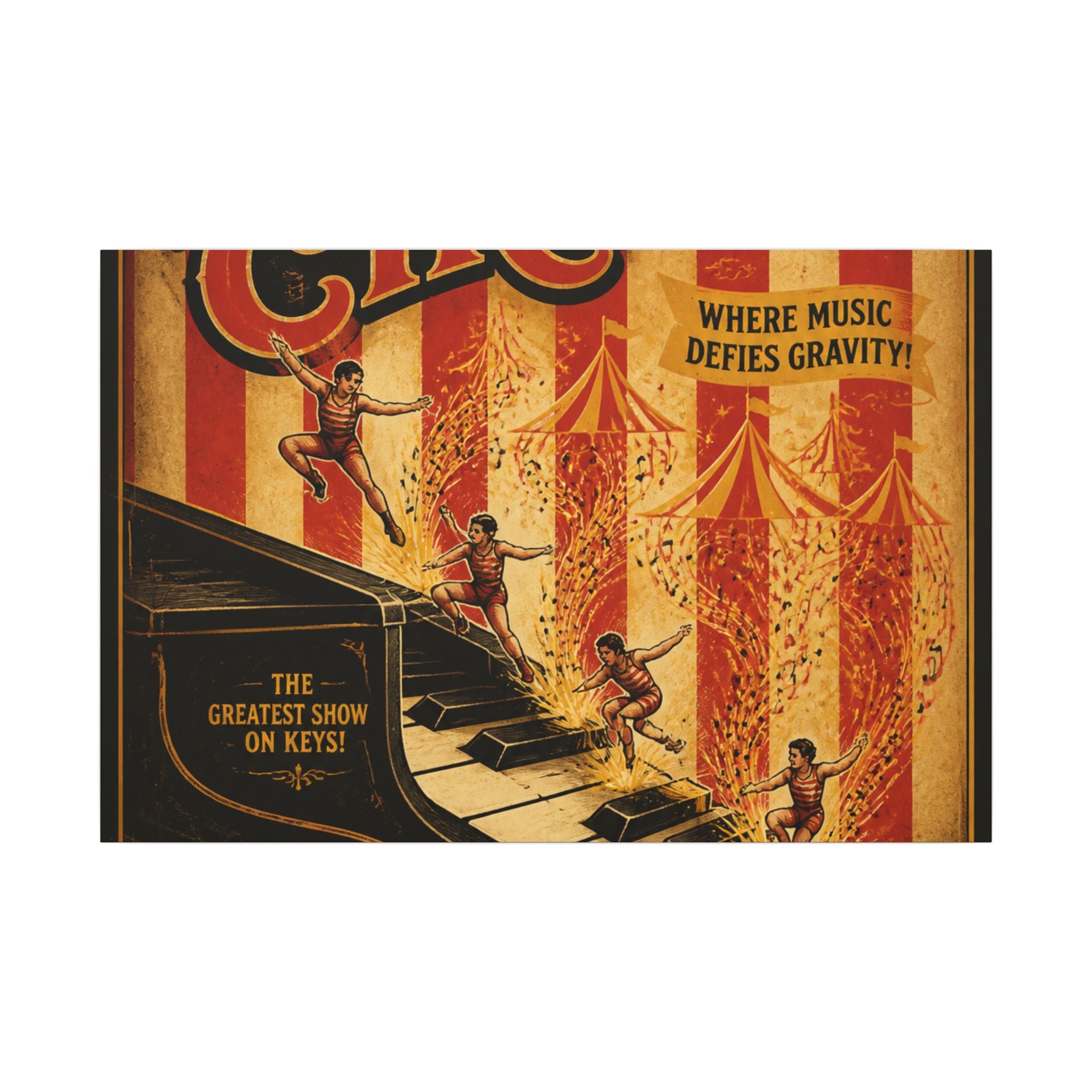 Grand Piano Acrobats Wall Art Canvas 24×36 Vintage Circus Bedroom Decor Maximalist Print