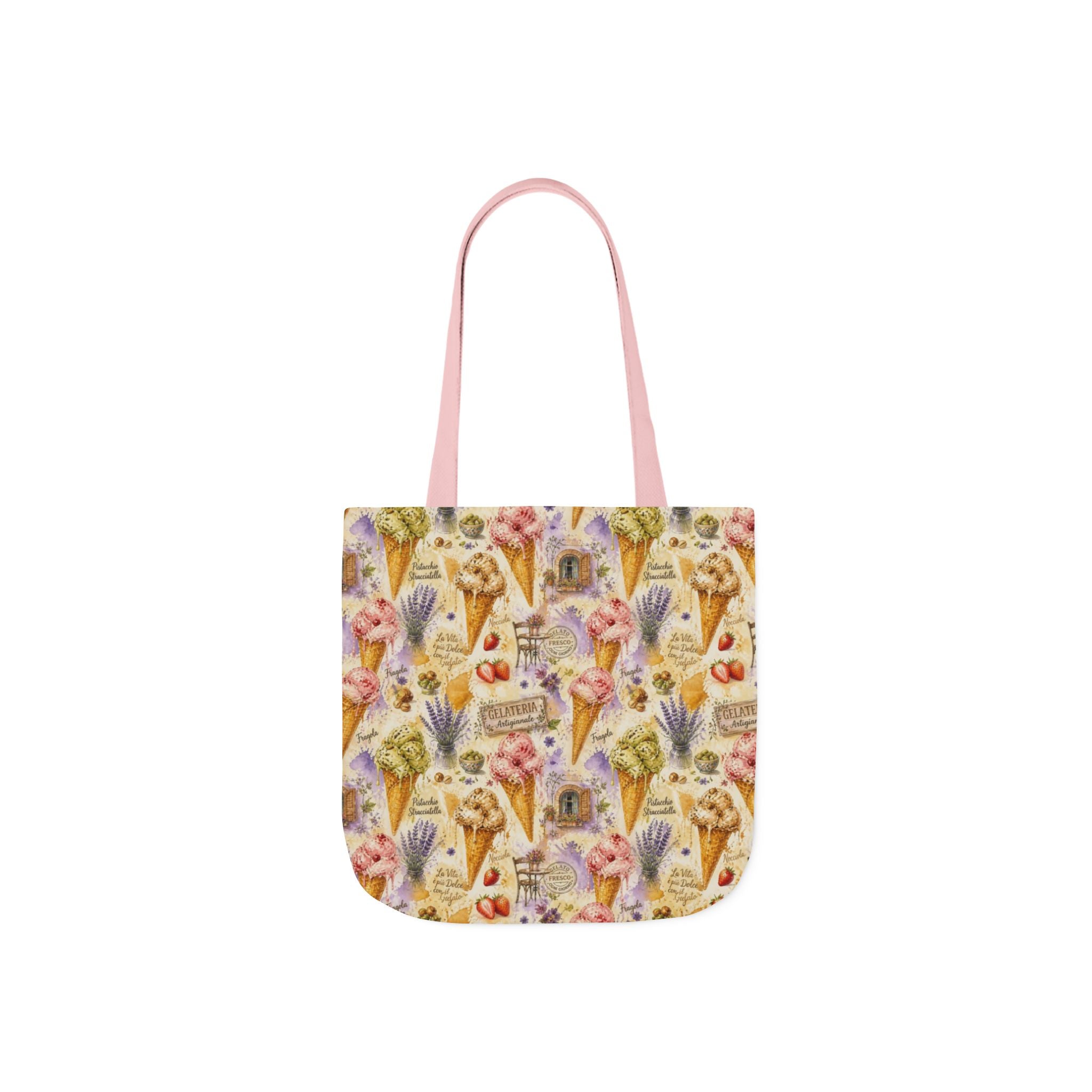 Gelato Scoops Canvas Tote Bag Mediterranean Kitchen Watercolor Splash Design Italian Cottagecore Gift