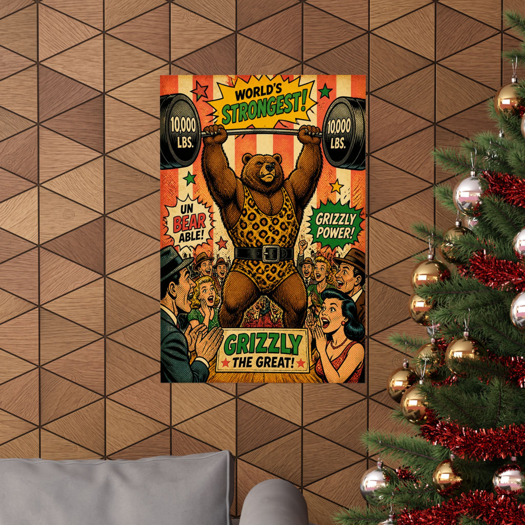 Strongman Bear Wall Art Poster 24×36 Pop Art Restaurant Decor Maximalist Print