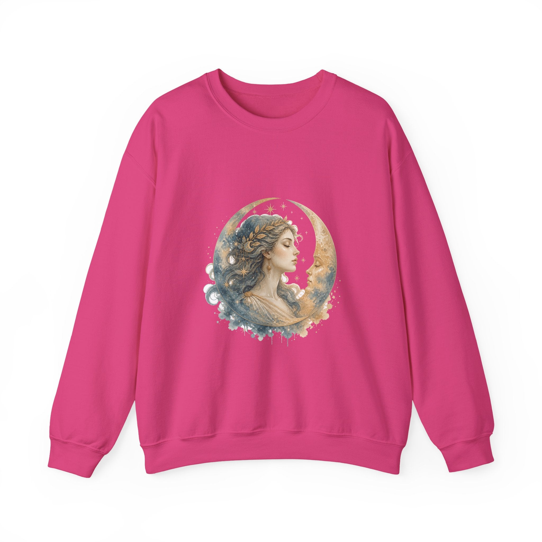 Matching Couple Sweatshirt - Helios & Selene Matching Couple Premium Fleece Sweatshirt Watercolor Art His Hers Birthday Gift - Design B