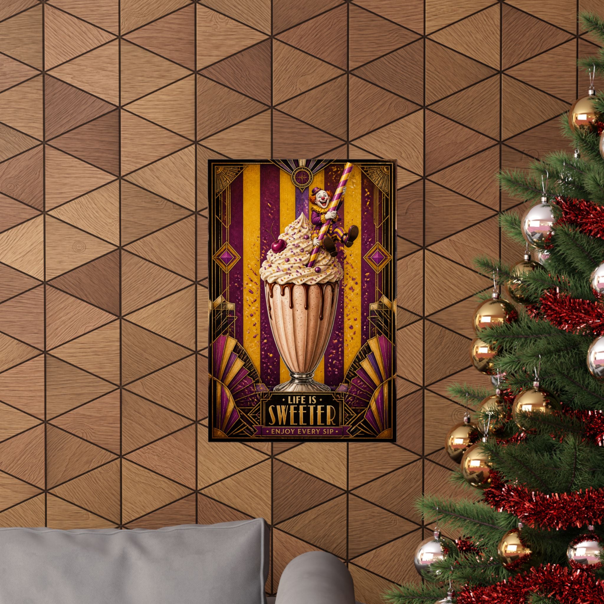 Milkshake Slide Clown Wall Art Poster 24×36 Art Deco Bar Area Decor Maximalist Print
