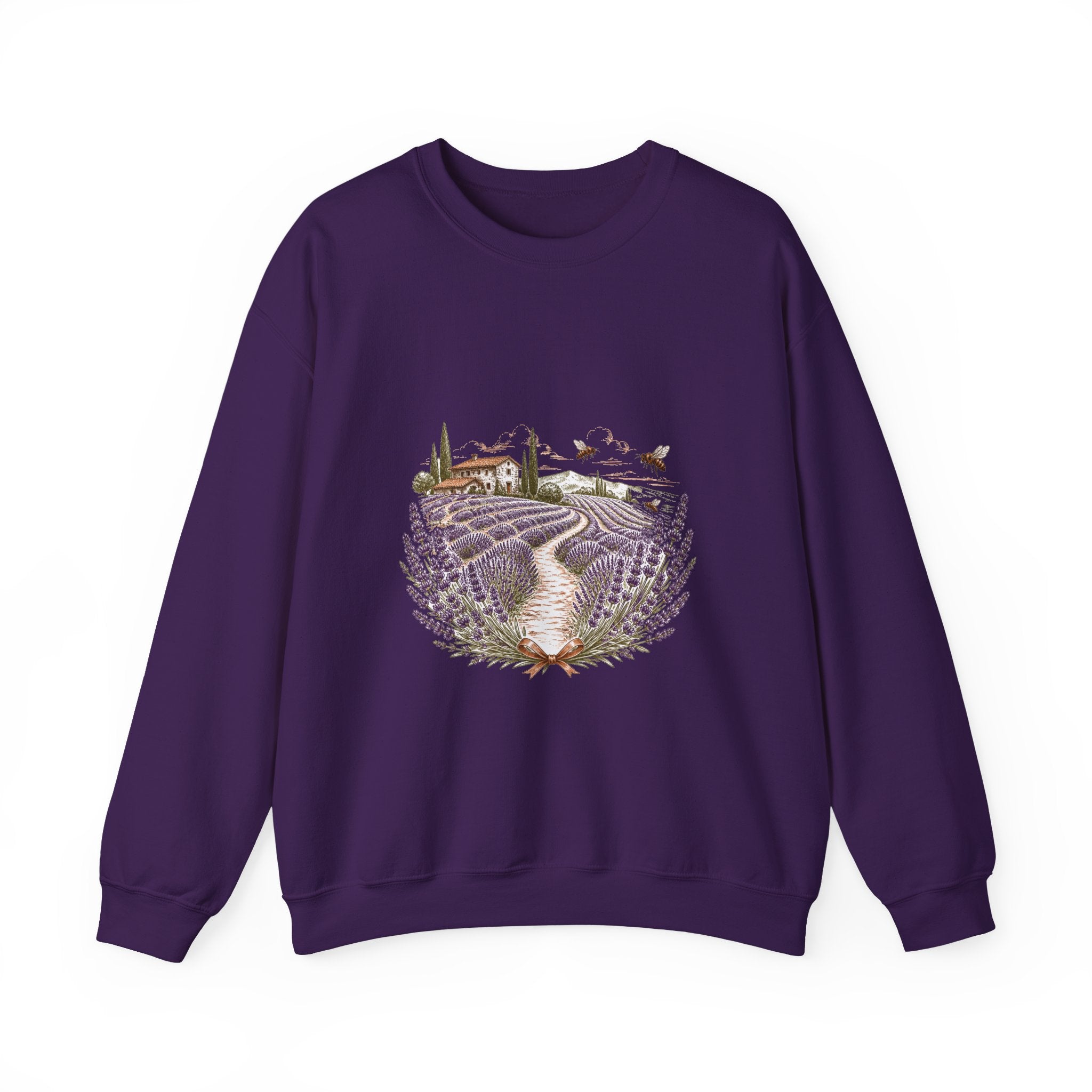 Matching Couple Sweatshirt - Lavender Fields & Canyon Matching Couple Premium Fleece Sweatshirt Hand-Drawn Art His Hers Anniversary Gift - Design A