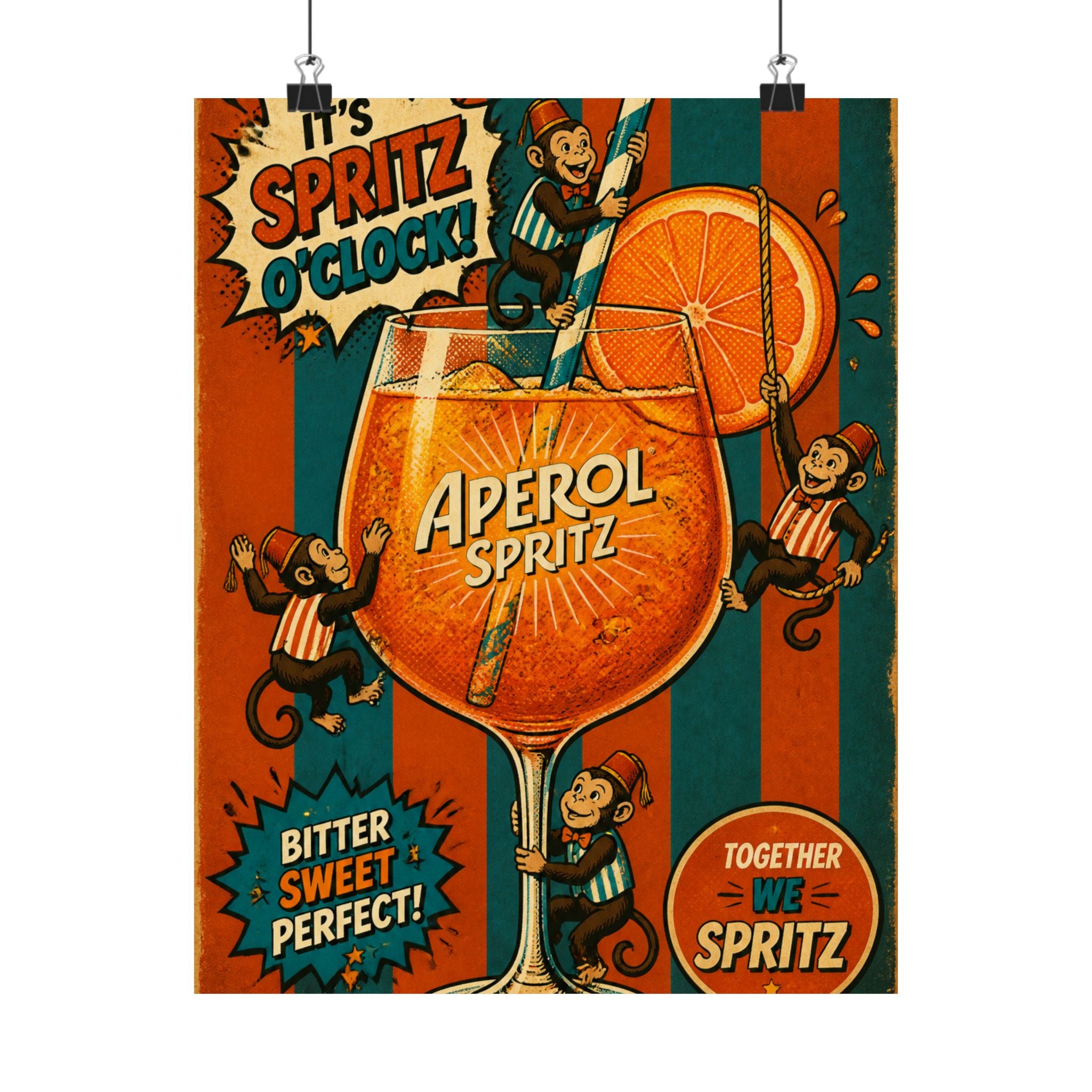 Aperol Spritz Monkeys Wall Art Poster 24×36 Pop Art Restaurant Decor Maximalist Print