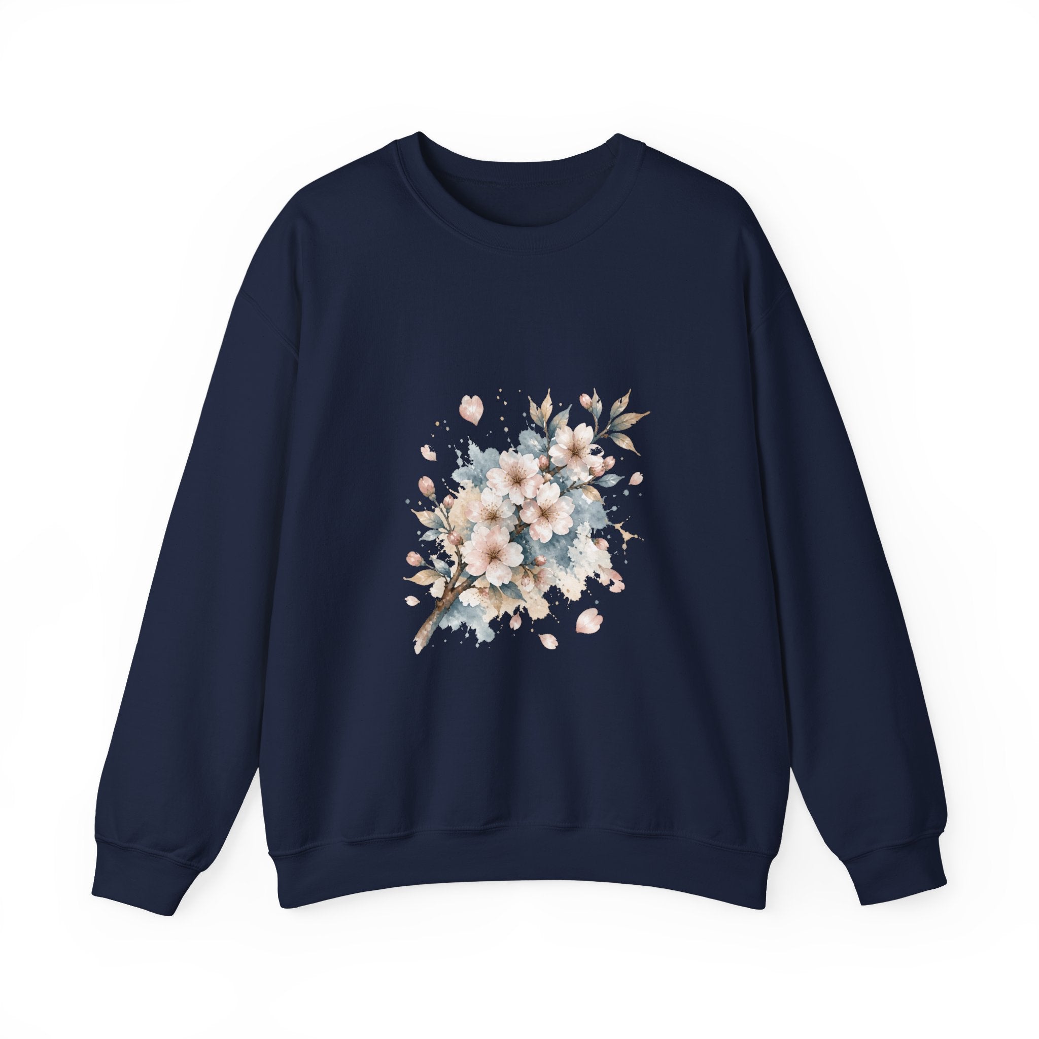 Matching Couple Sweatshirt - Cherry Blossom & Maple Leaf Matching Couple Crewneck Sweatshirt Watercolor Art His Hers Engagement Gift - Design A