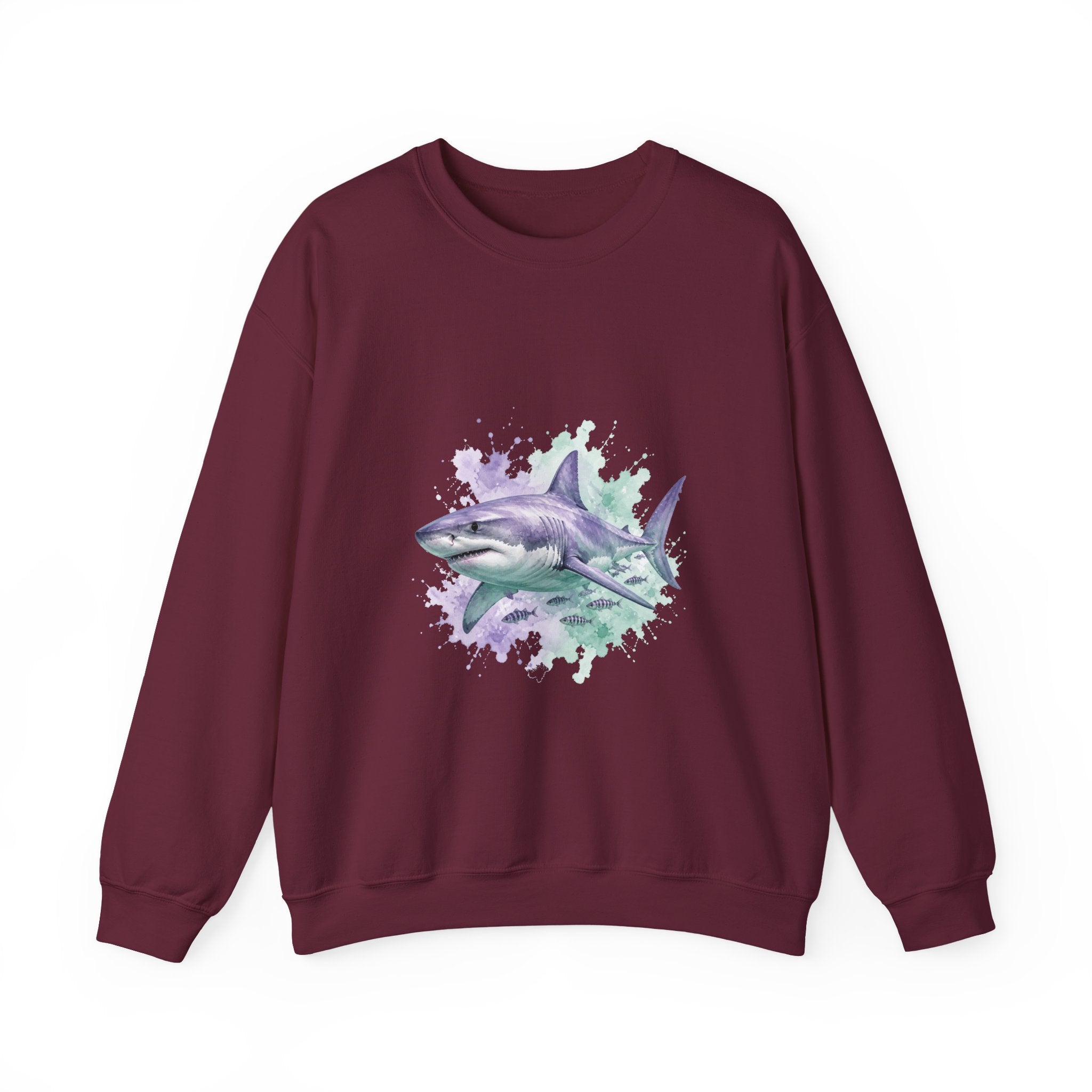 Matching Couple Sweatshirt - Shark & Dolphin Matching Couple Premium Fleece Sweatshirt Watercolor Art His Hers Birthday Gift - Design A