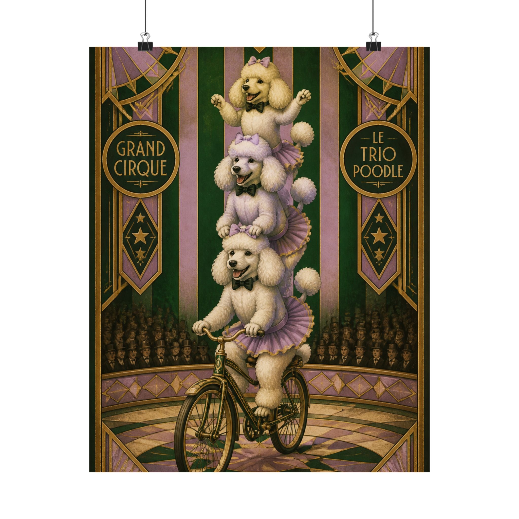Poodle Stack Bicycle Wall Art Poster 24×36 Art Deco Bar Area Decor Maximalist Print