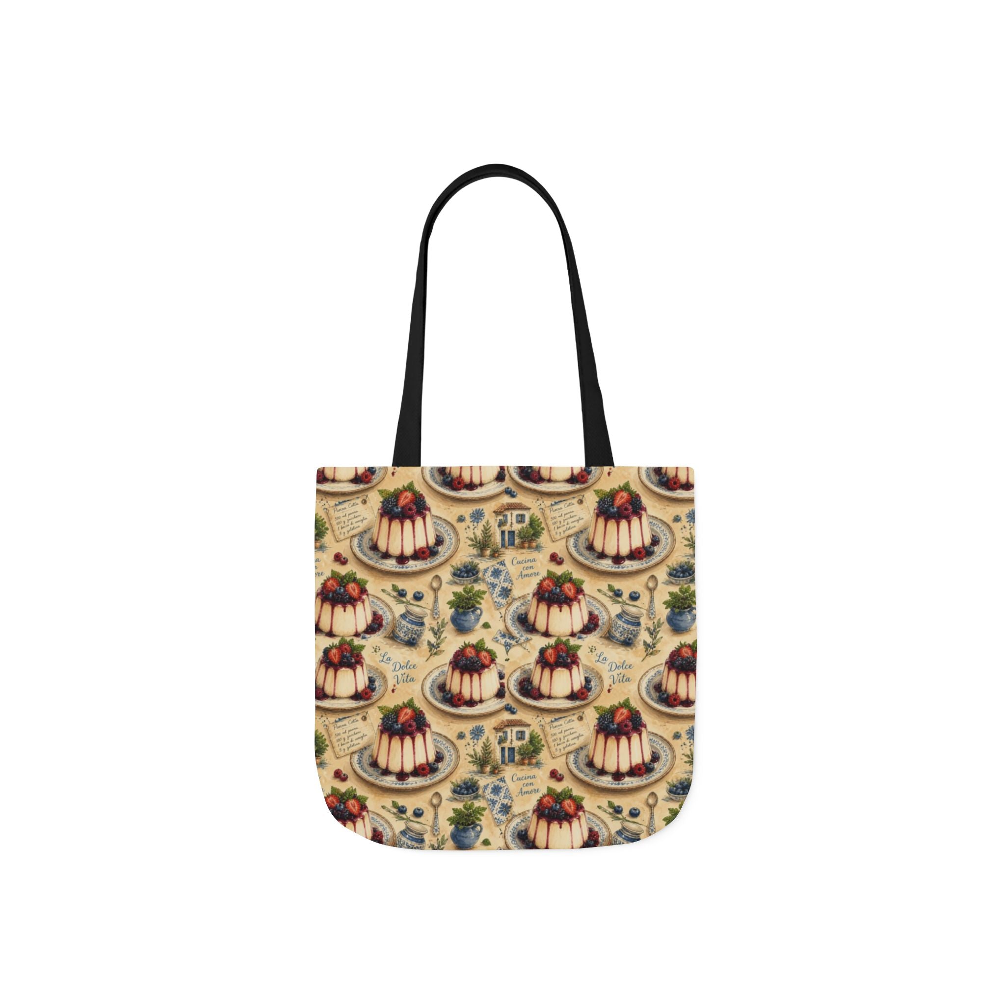 Panna Cotta Canvas Tote Bag Mediterranean Kitchen Watercolor Design Italian Cottagecore Gift