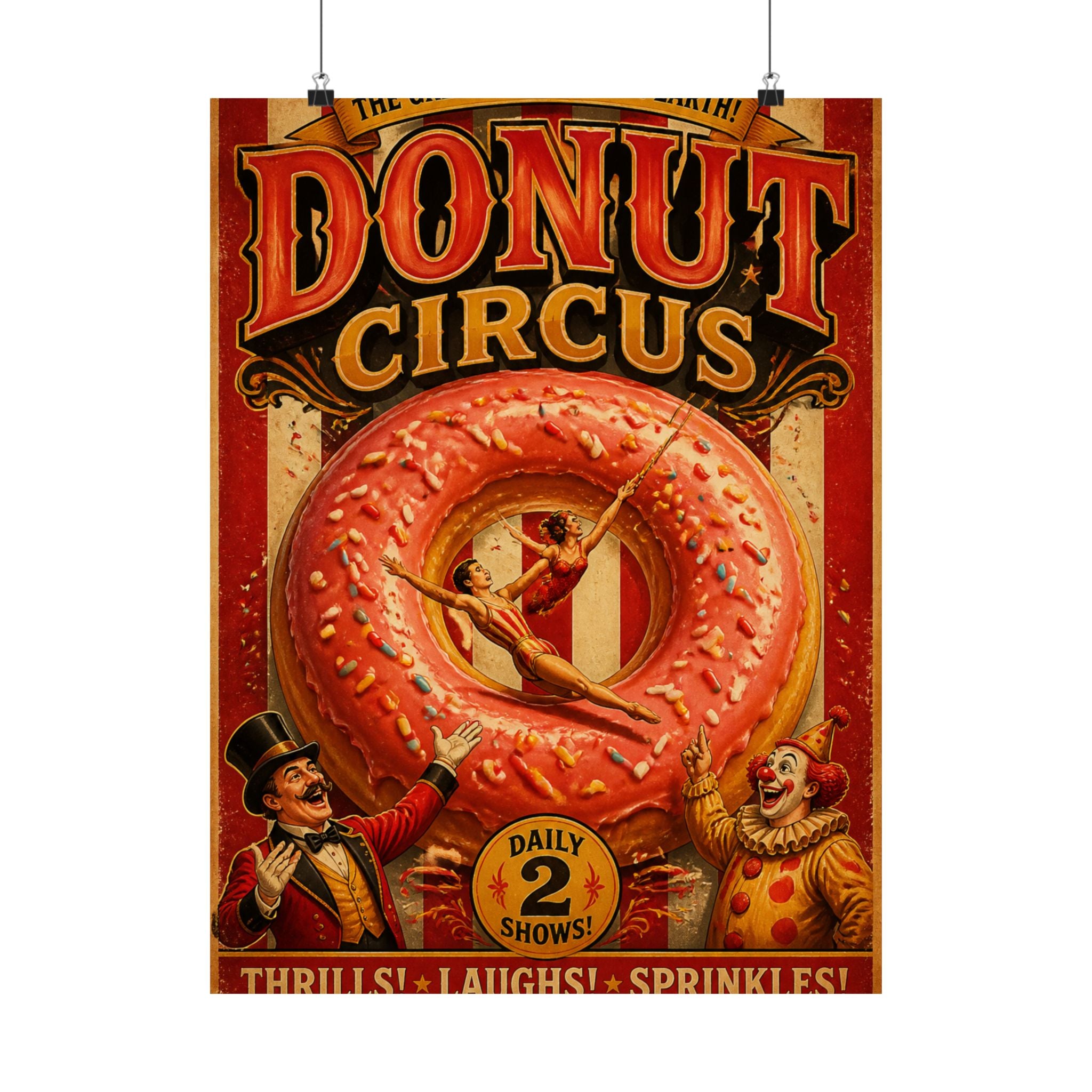 Donut Circus Ring Wall Art Poster 24×36 Vintage Circus Bedroom Decor Maximalist Print