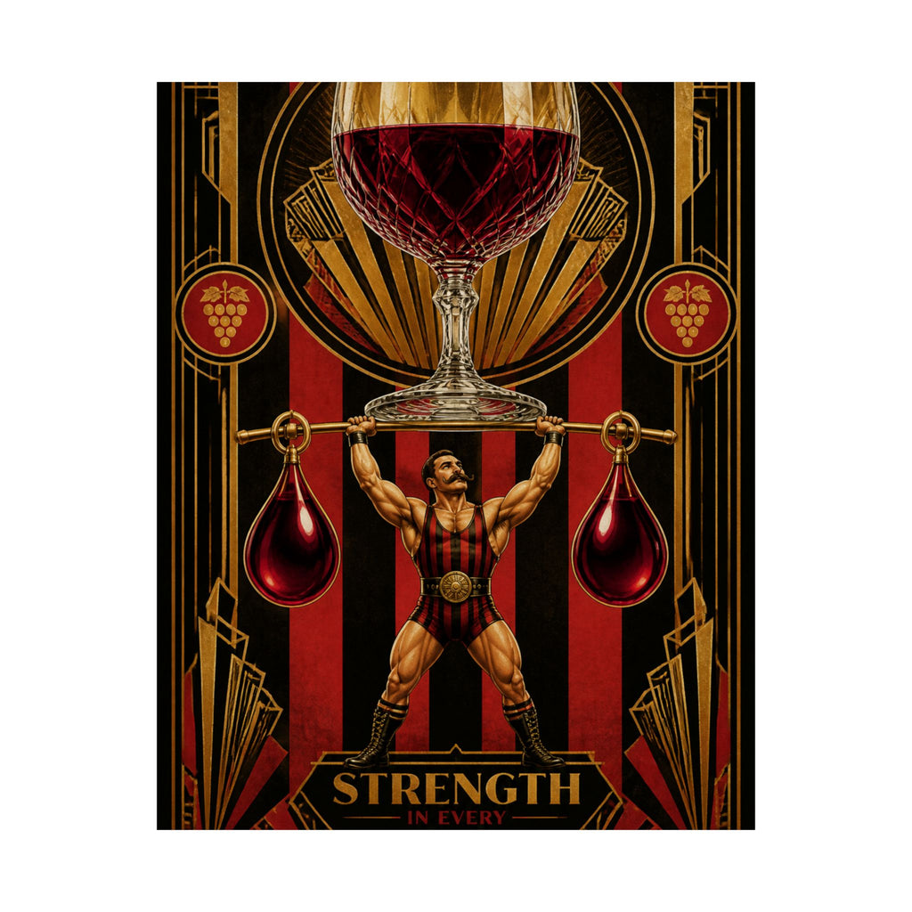 Wine Glass Strongman Wall Art Poster 18×24 Art Deco Entryway Decor Maximalist Print