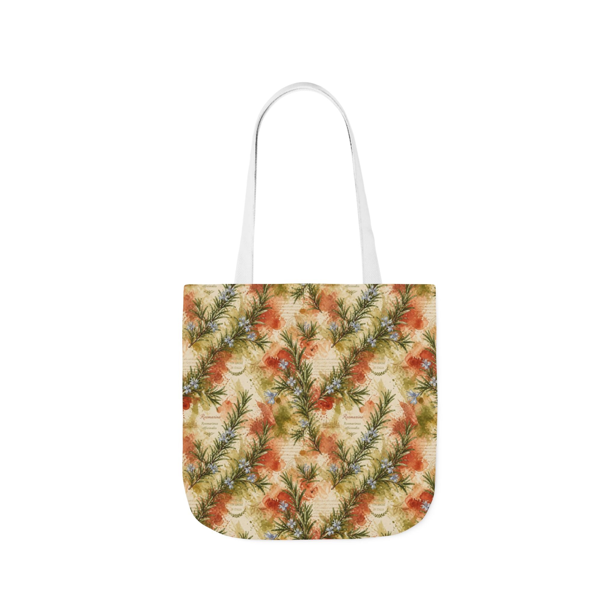 Rosemary Sprigs Canvas Tote Bag Mediterranean Kitchen Watercolor Splash Design Italian Cottagecore Gift