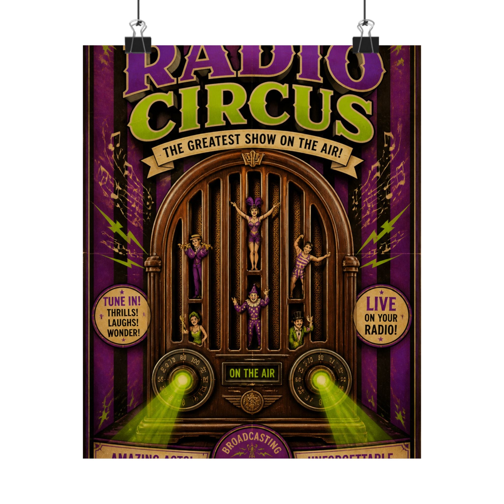 Vintage Radio Stage Wall Art Poster 24×36 Vintage Circus Bedroom Decor Maximalist Print