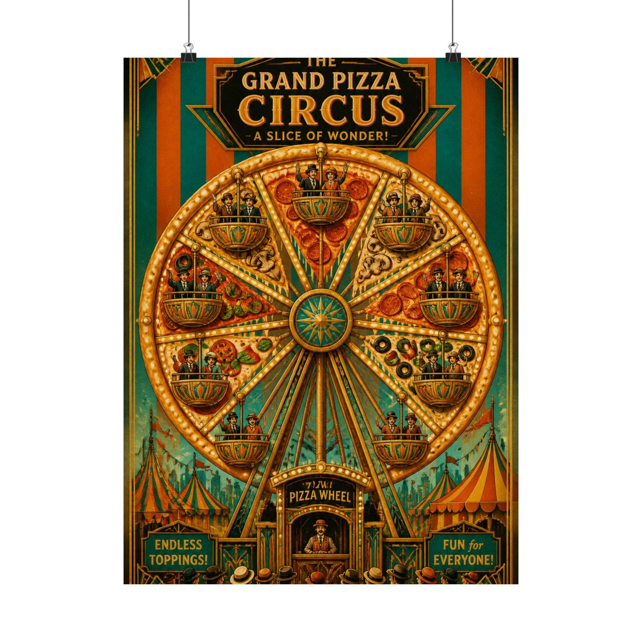 Pizza Ferris Wheel Wall Art Poster 24×36 Art Deco Bar Area Decor Maximalist Print