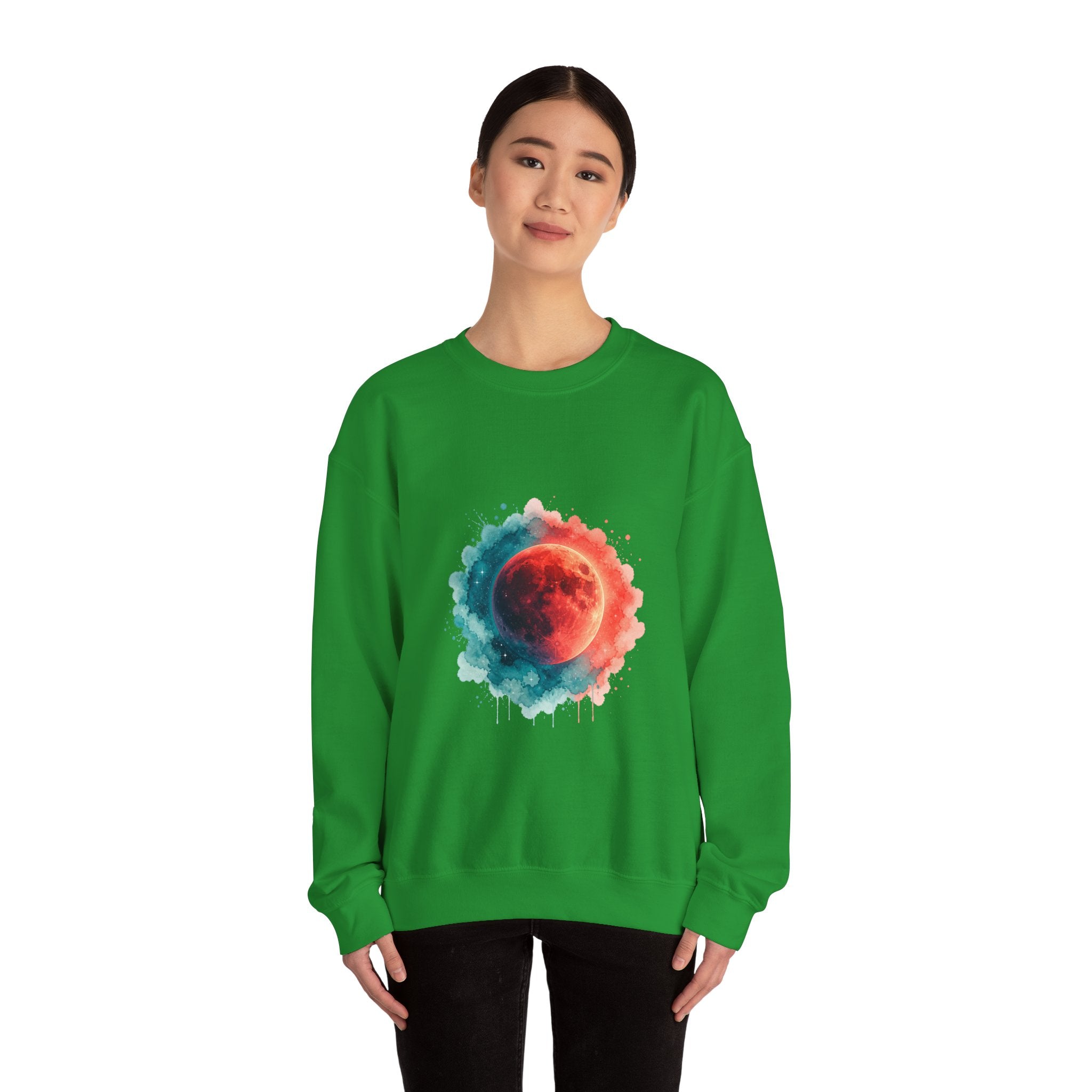 Matching Couple Sweatshirt - Solar & Lunar Eclipse Matching Couple Crewneck Sweatshirt Watercolor Art His Hers Engagement Gift - Design B