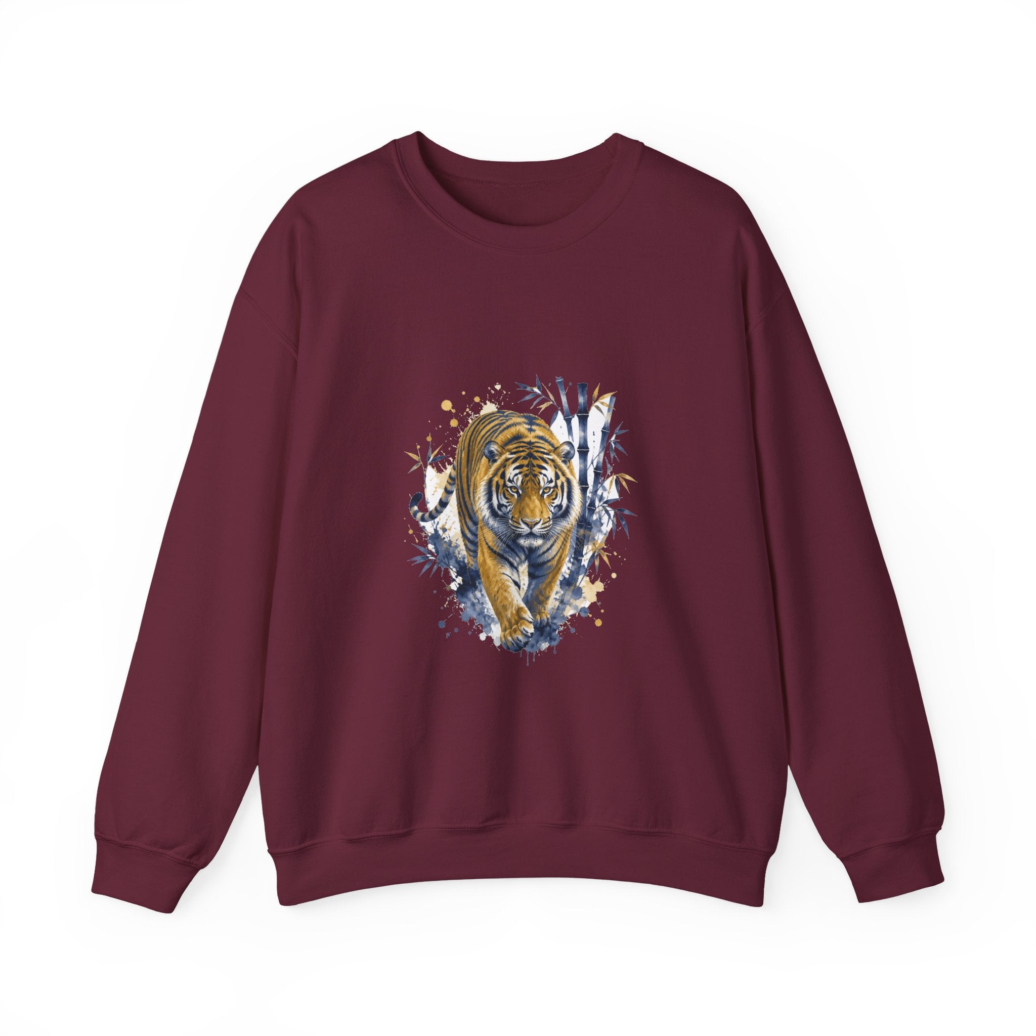 Matching Couple Sweatshirt - Tiger & Crane Matching Couple Crewneck Sweatshirt Watercolor Art His Hers Engagement Gift - Design A