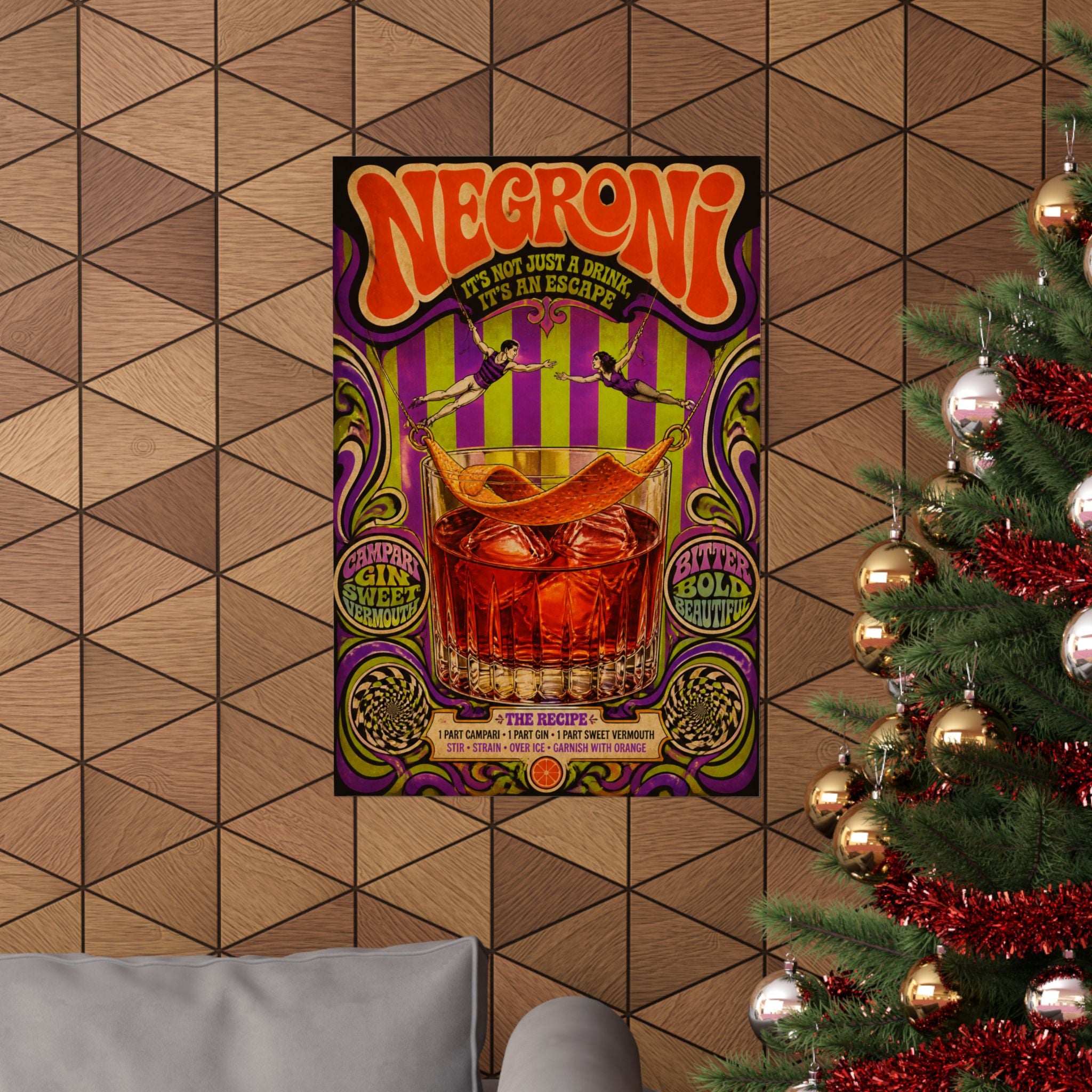 Negroni Trapeze Act Wall Art Poster 24×36 Psychedelic Dining Room Decor Maximalist Print