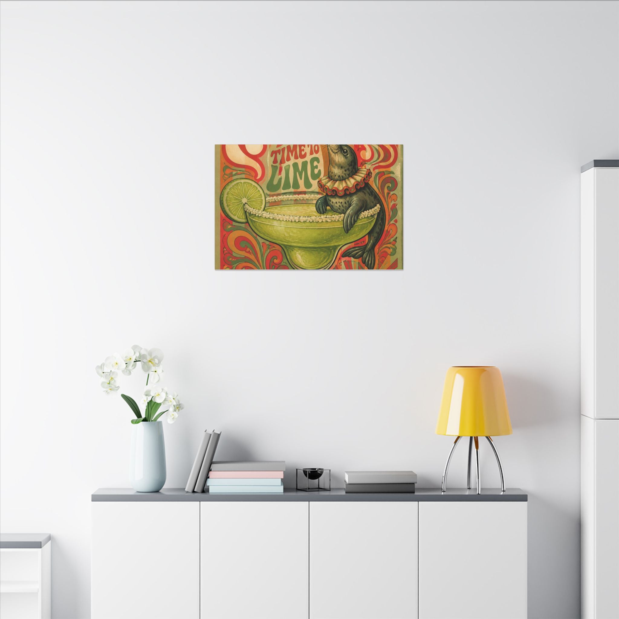 Margarita Balancing Seal Wall Art Canvas 16×20 Psychedelic Cafe Decor Maximalist Print