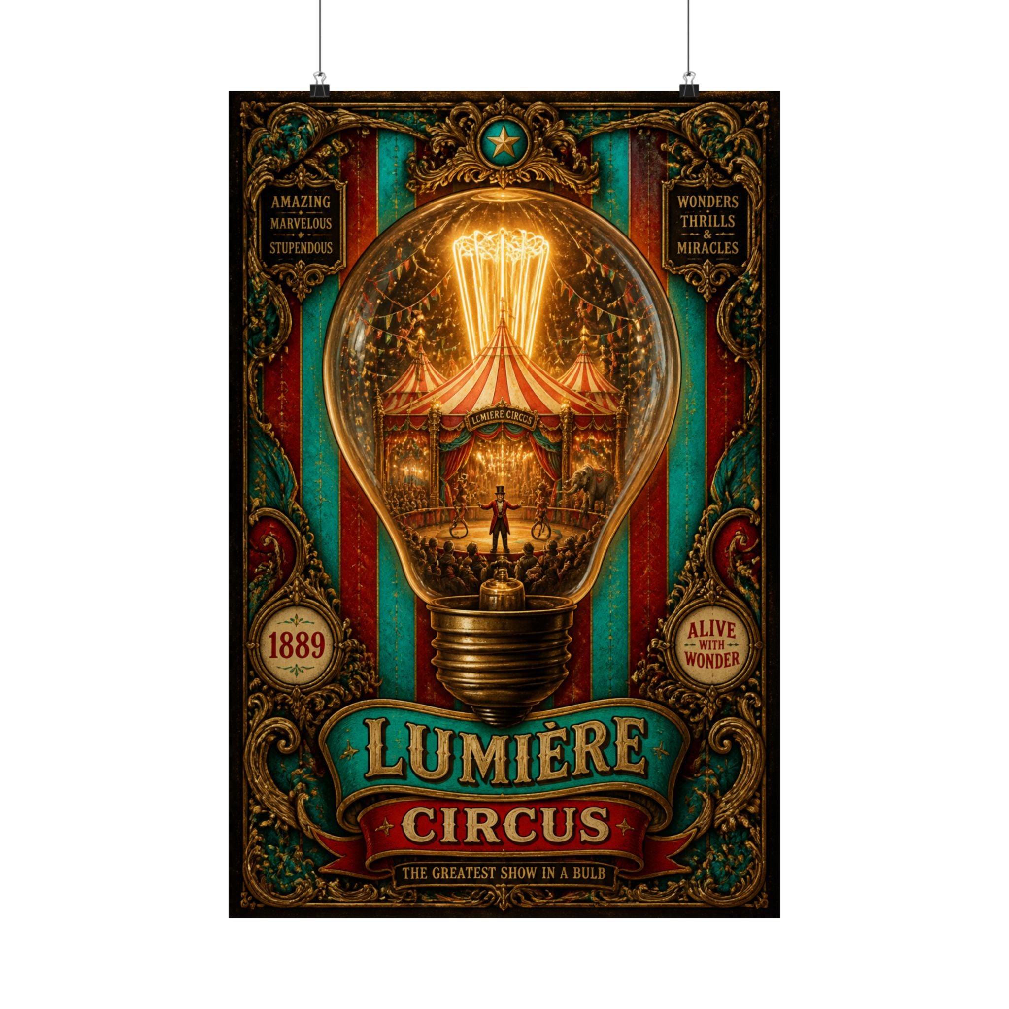 Light Bulb Circus Wall Art Poster 18×24 Baroque Home Office Decor Maximalist Print