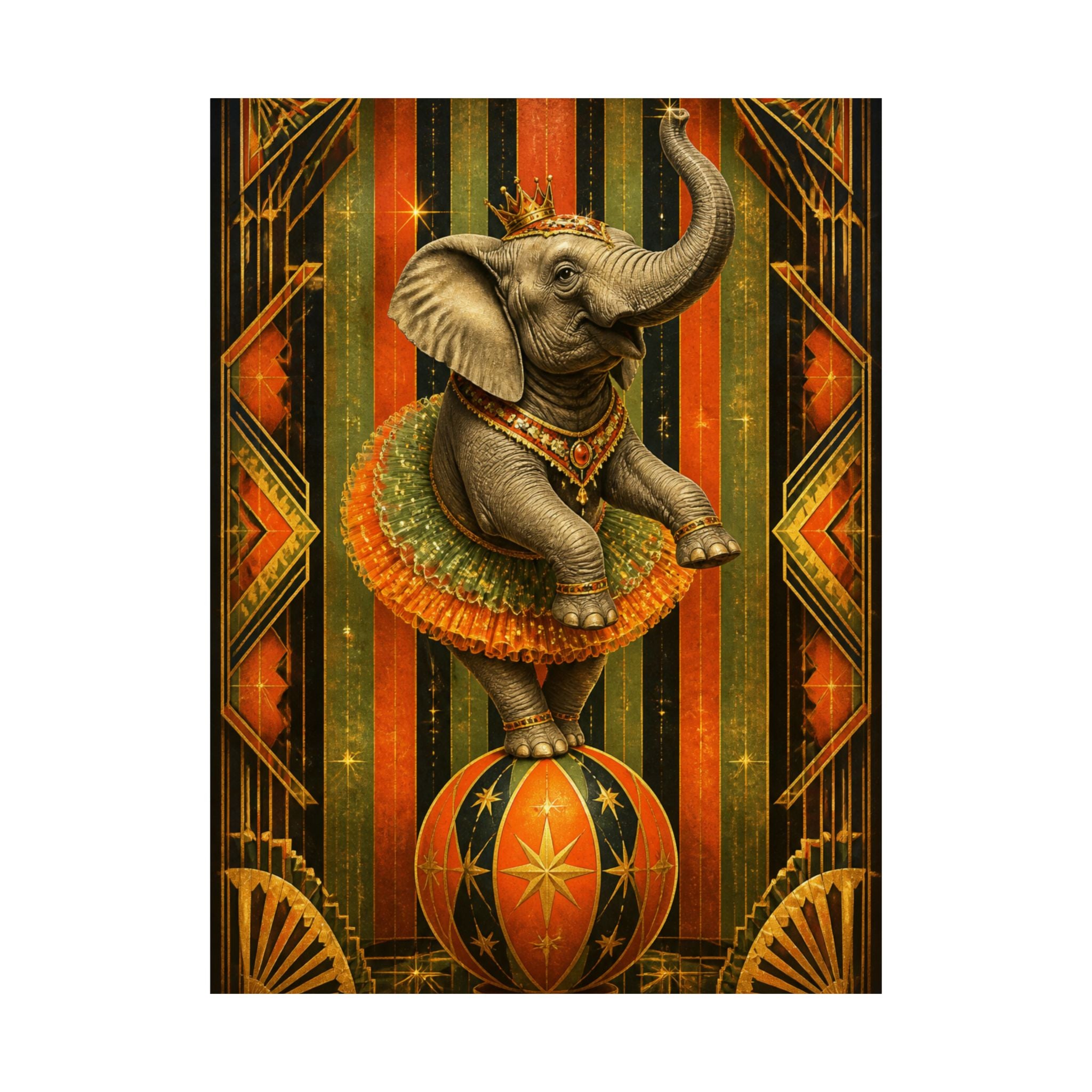 Elephant on Ball Wall Art Poster 24×36 Art Deco Bar Area Decor Maximalist Print