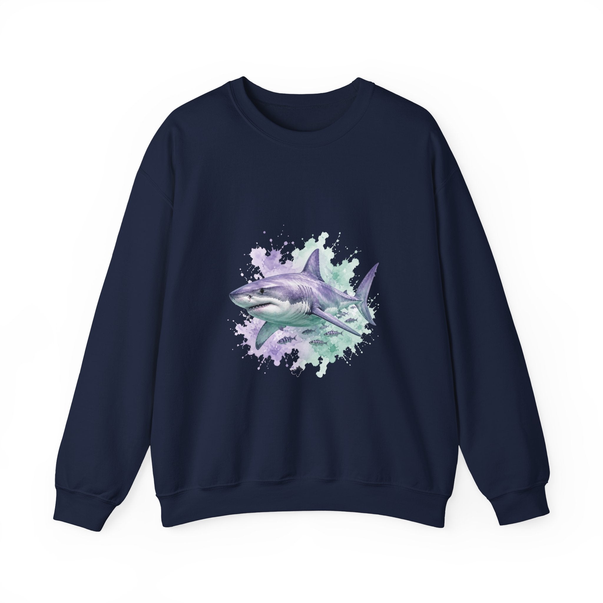 Matching Couple Sweatshirt - Shark & Dolphin Matching Couple Premium Fleece Sweatshirt Watercolor Art His Hers Birthday Gift - Design A
