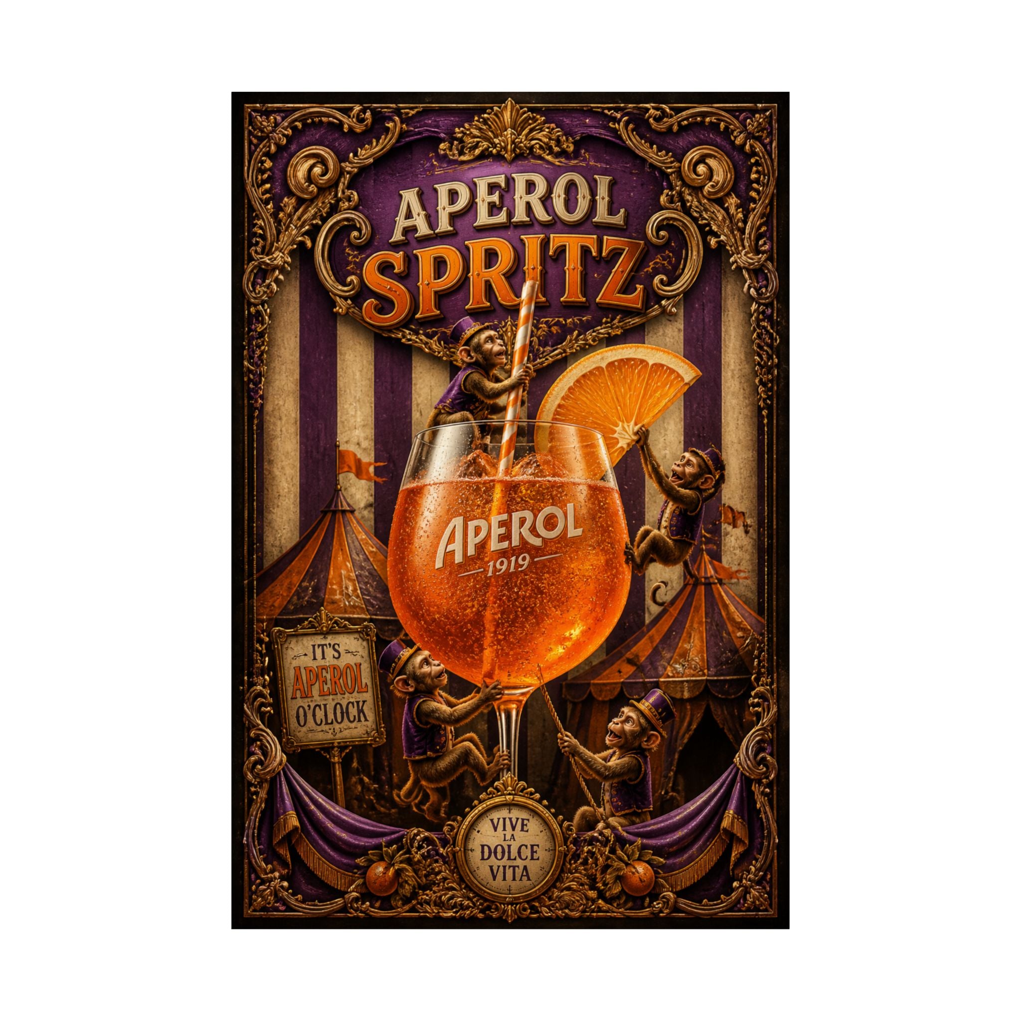 Aperol Spritz Monkeys Wall Art Poster 24×36 Baroque Studio Decor Maximalist Print