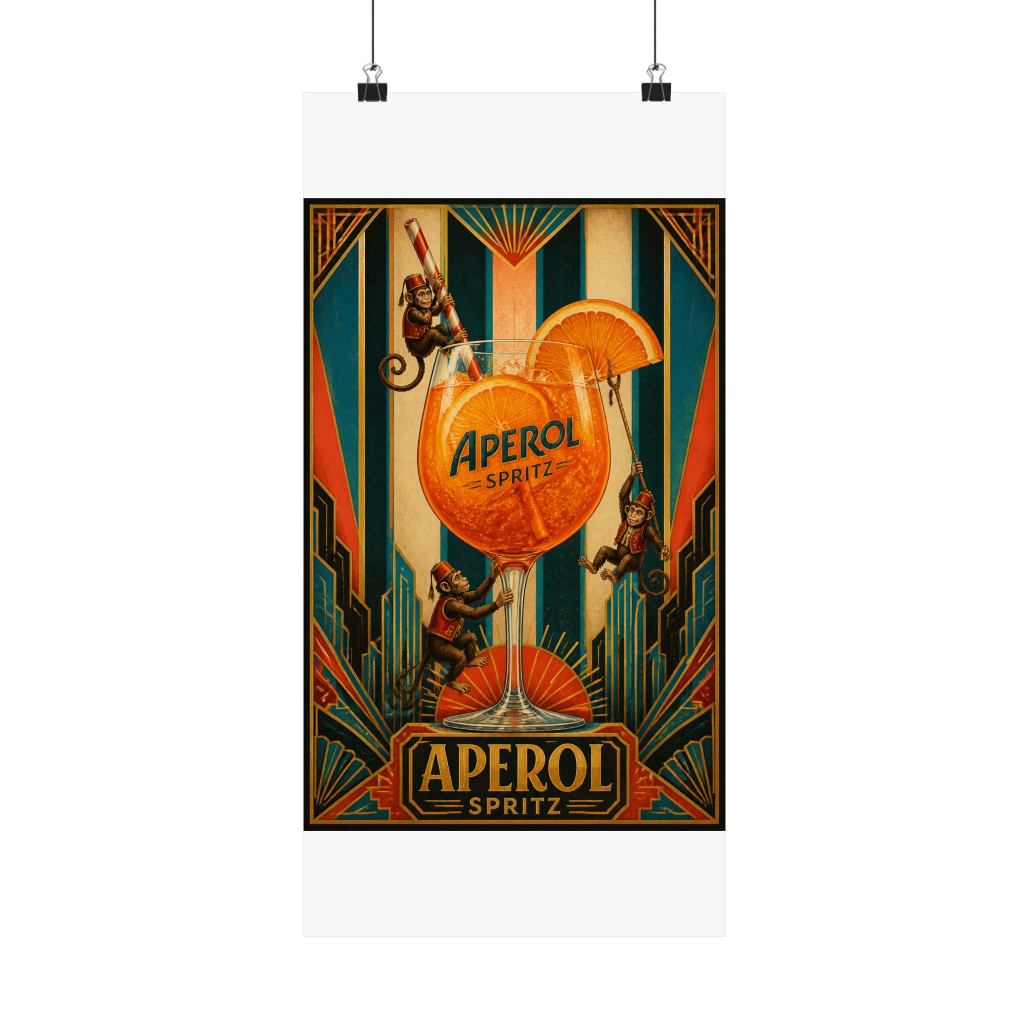 Aperol Spritz Monkeys Wall Art Poster 24×36 Art Deco Bar Area Decor Maximalist Print