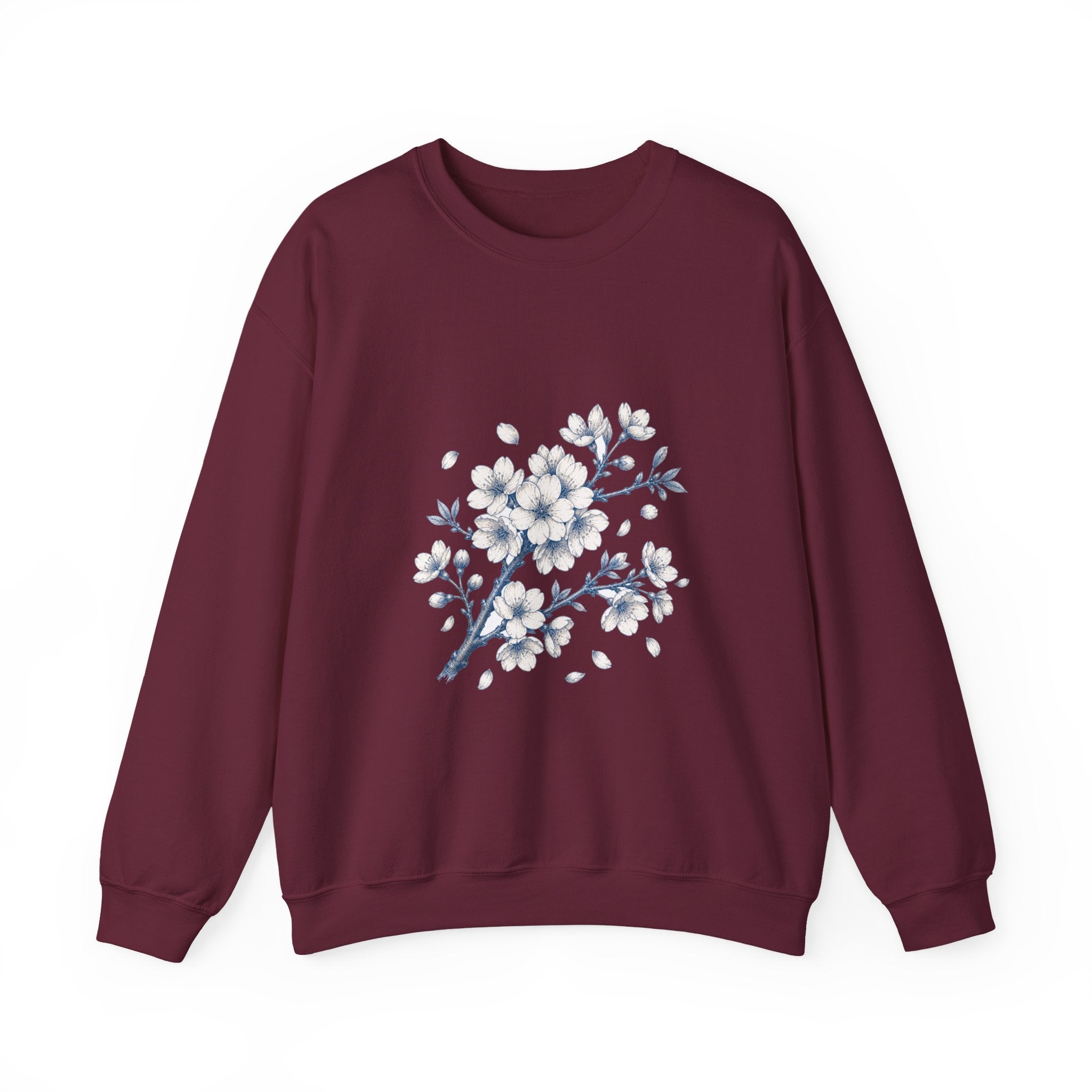 Matching Couple Sweatshirt - Cherry Blossom & Maple Leaf Matching Couple Crewneck Sweatshirt Hand-Drawn Art His Hers Best Friend Gift - Design A