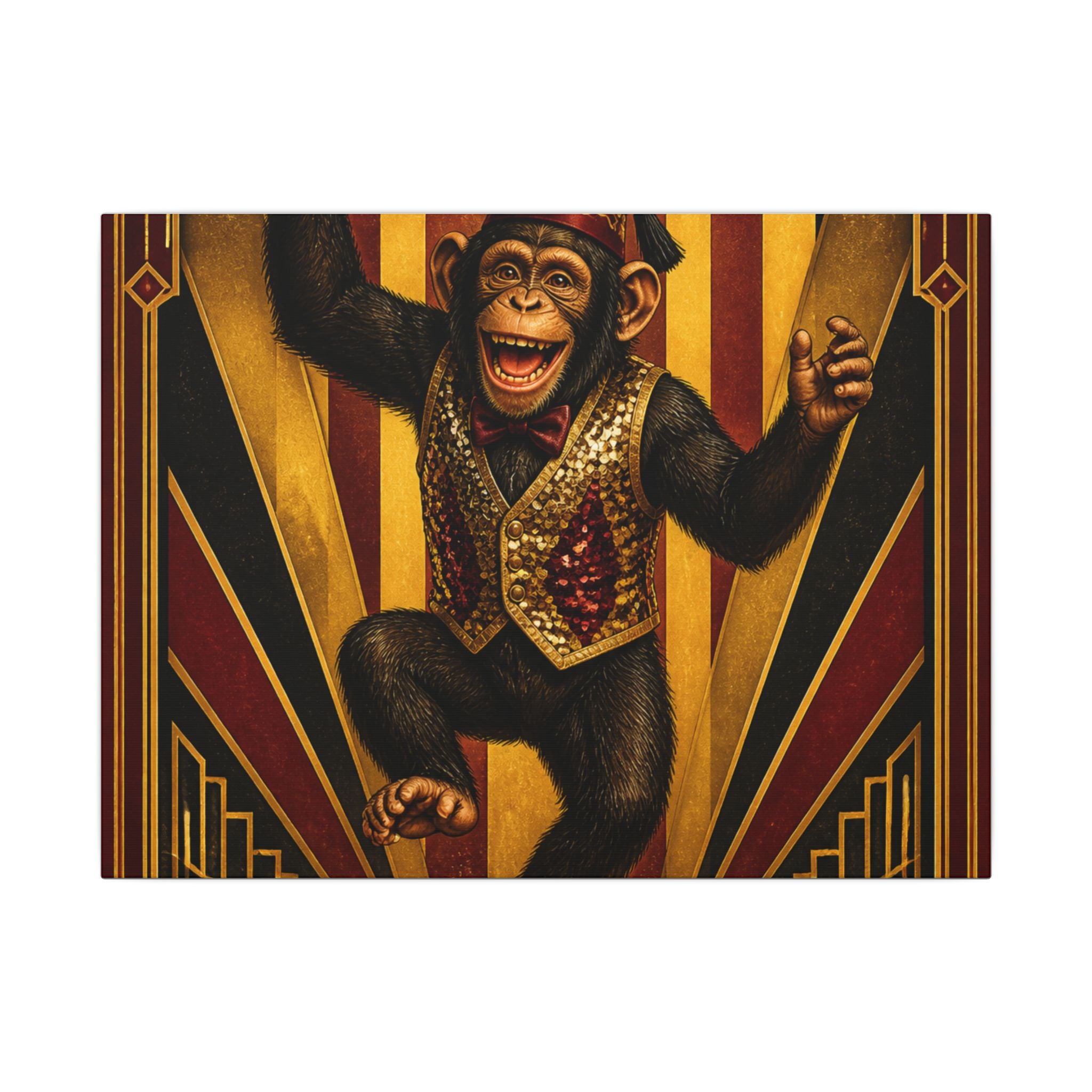 Dancing Monkey Wall Art Canvas 24×36 Art Deco Bar Area Decor Maximalist Print