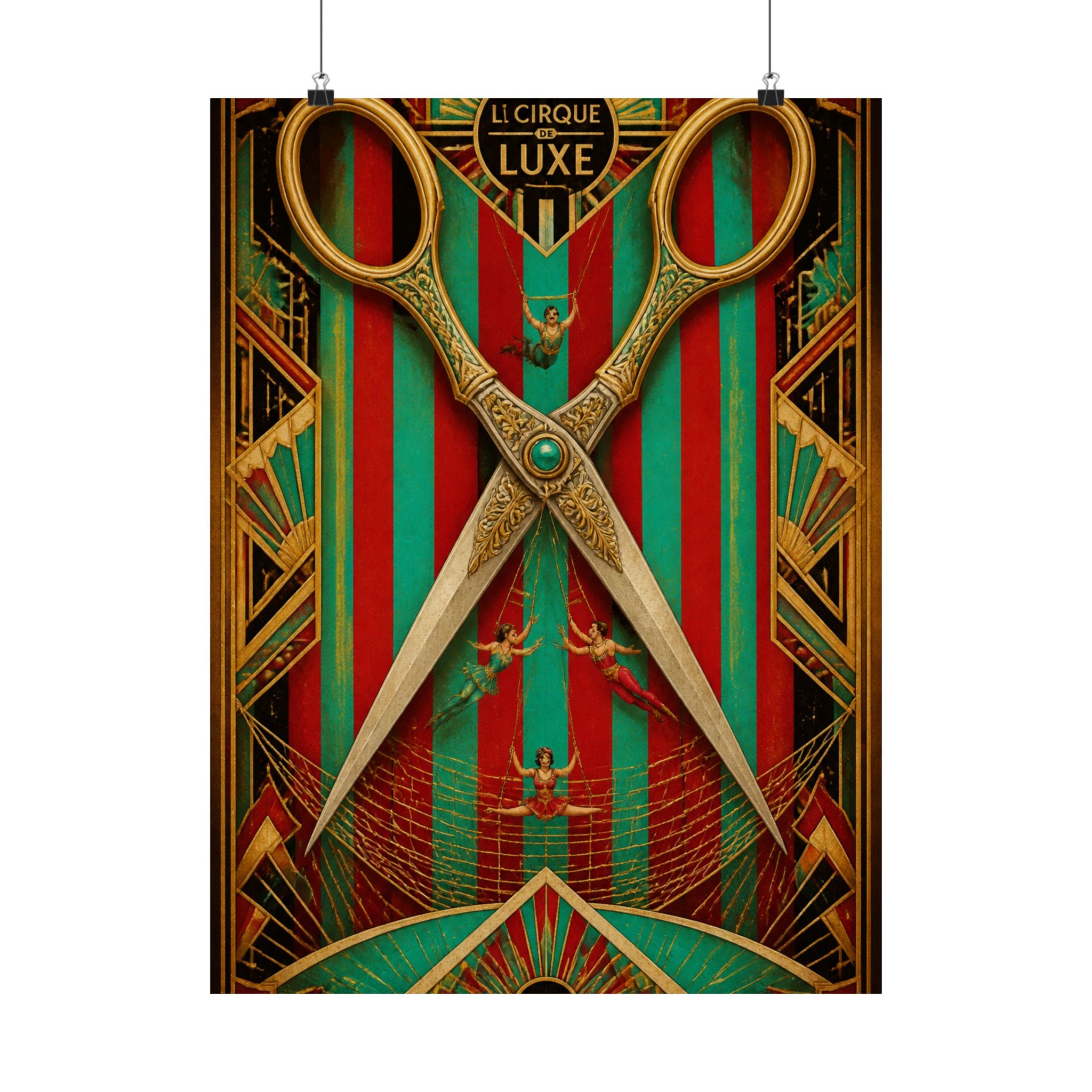 Giant Scissors Trapeze Wall Art Poster 24×36 Art Deco Bar Area Decor Maximalist Print