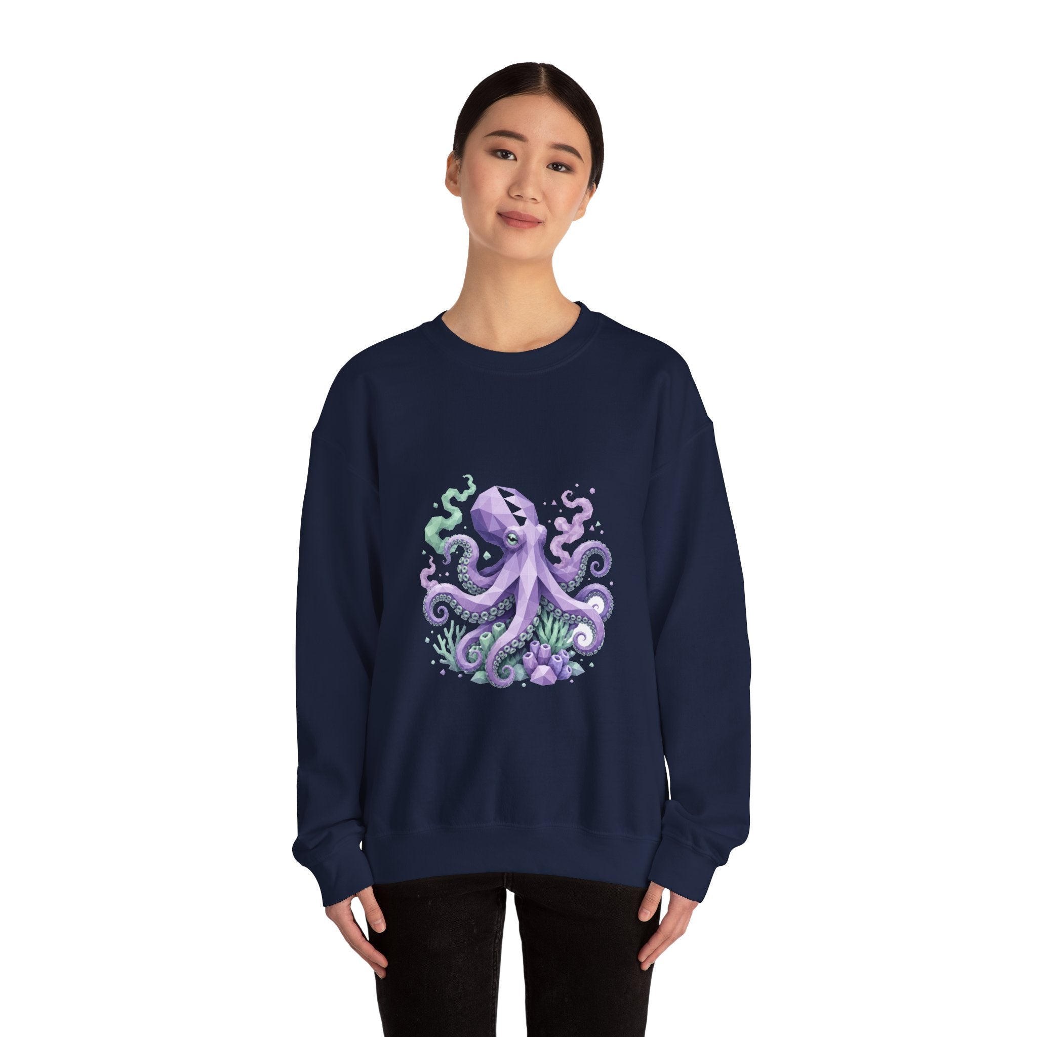 Matching Couple Sweatshirt - Octopus & Jellyfish Matching Couple Crewneck Sweatshirt Geometric Art His Hers Couple Gift - Design A