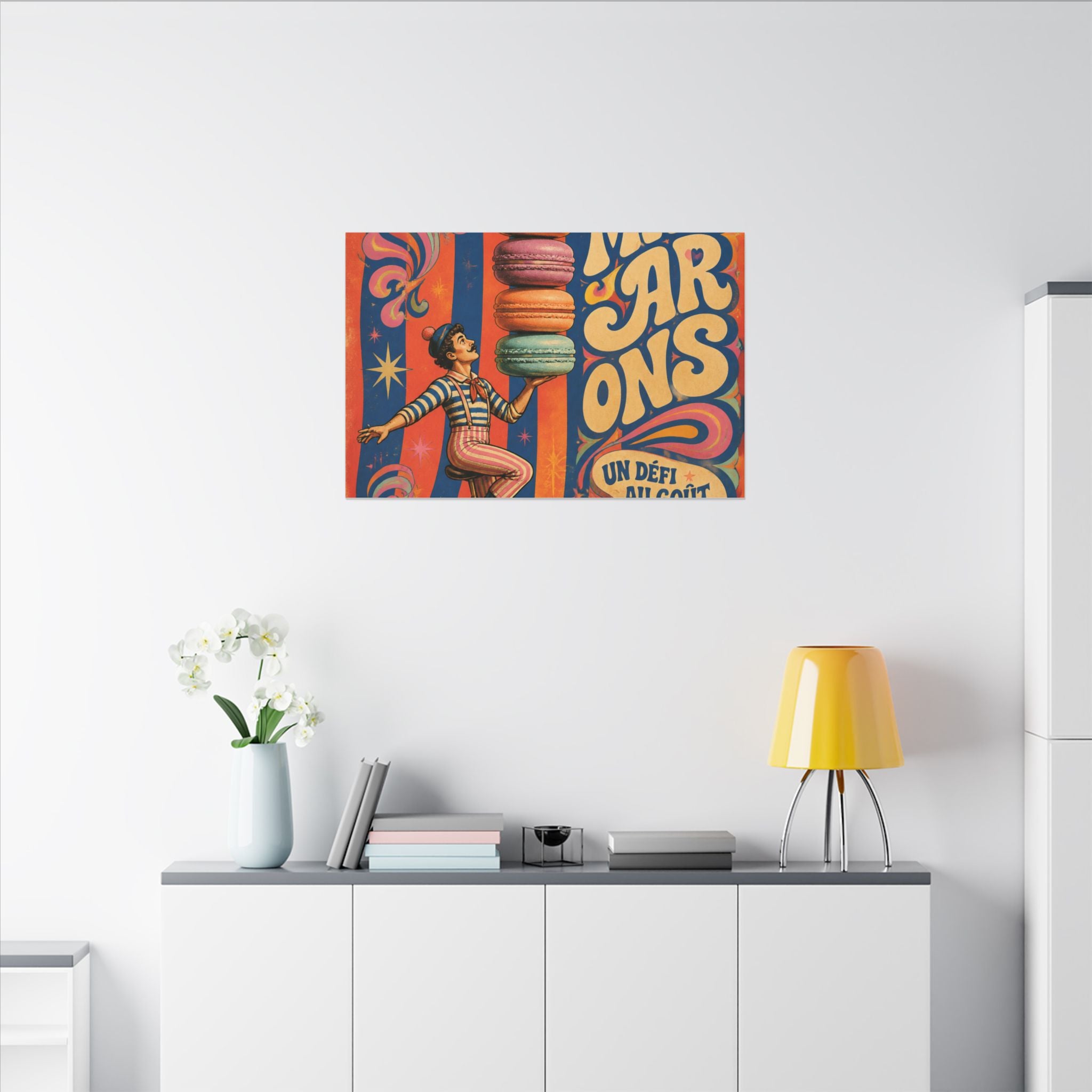 Macaron Balancing Tower Wall Art Canvas 16×20 Psychedelic Cafe Decor Maximalist Print