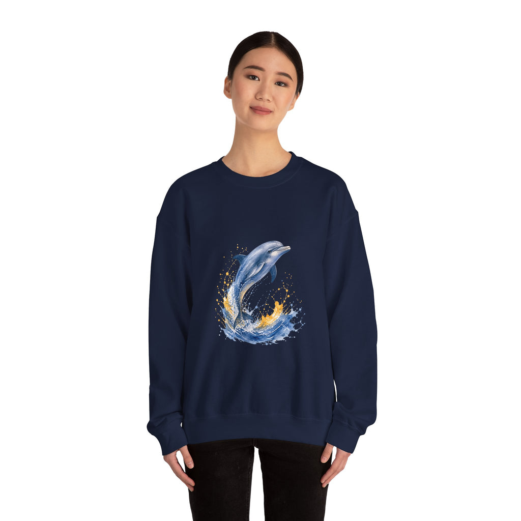 Matching Couple Sweatshirt - Shark & Dolphin Matching Couple Crewneck Sweatshirt Watercolor Art His Hers Engagement Gift - Design B