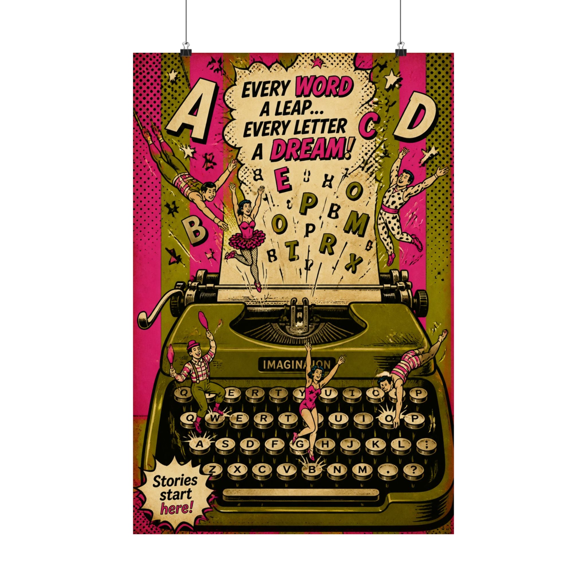 Typewriter Flying Letters Wall Art Poster 18×24 Pop Art Living Room Decor Maximalist Print
