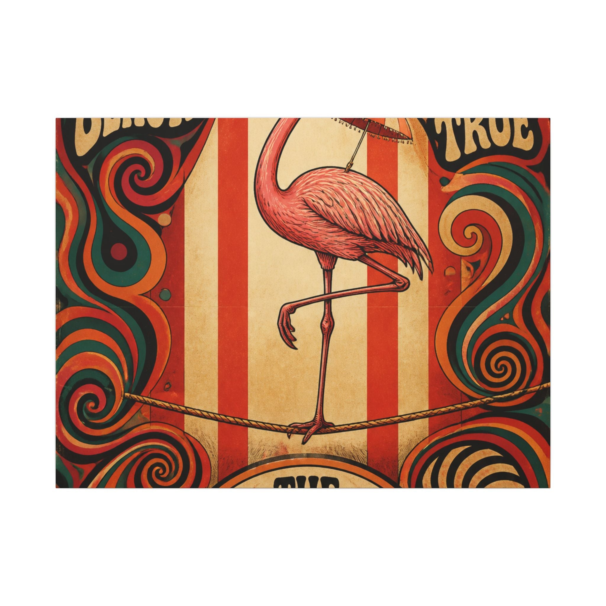 Flamingo Tightrope Wall Art Canvas 24×36 Psychedelic Dining Room Decor Maximalist Print
