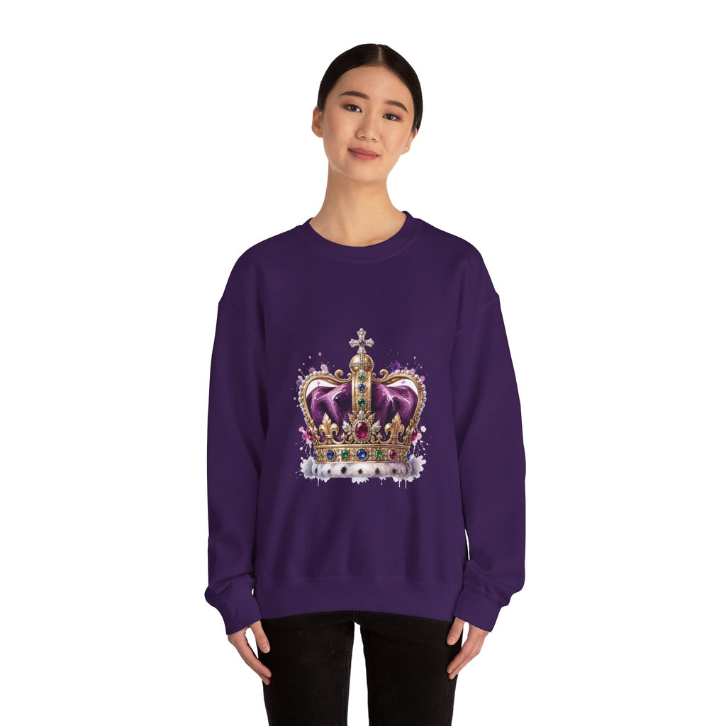 Matching Couple Sweatshirt - Crown & Shield Matching Couple Crewneck Sweatshirt Watercolor Art His Hers Engagement Gift - Design A