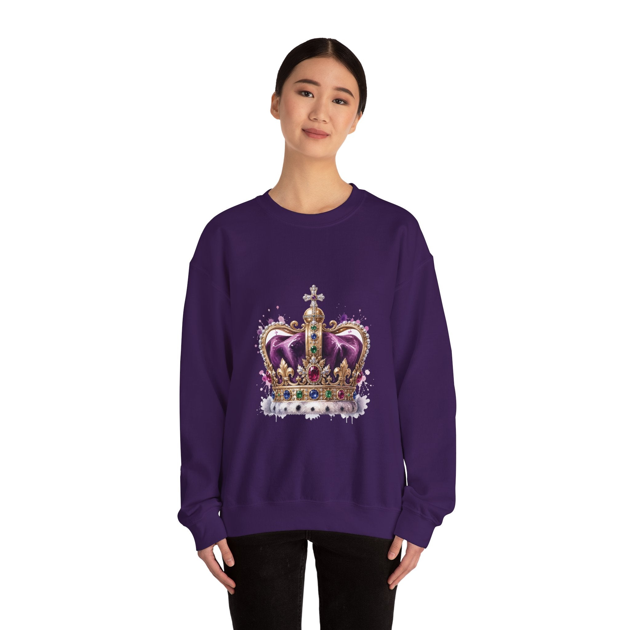 Matching Couple Sweatshirt - Crown & Shield Matching Couple Crewneck Sweatshirt Watercolor Art His Hers Engagement Gift - Design A