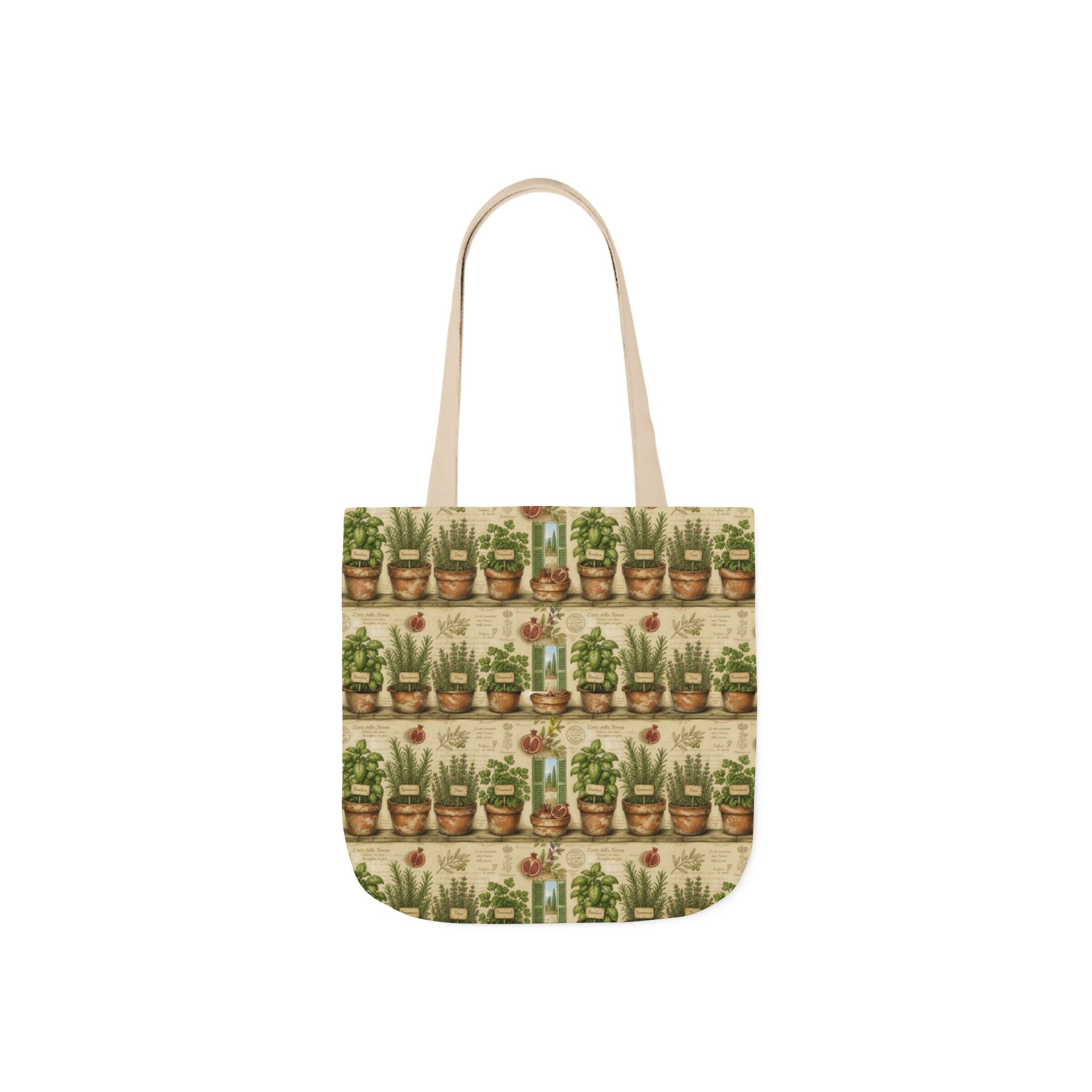 Terracotta Herb Pots Canvas Tote Bag Mediterranean Kitchen Botanical Design Italian Cottagecore Gift