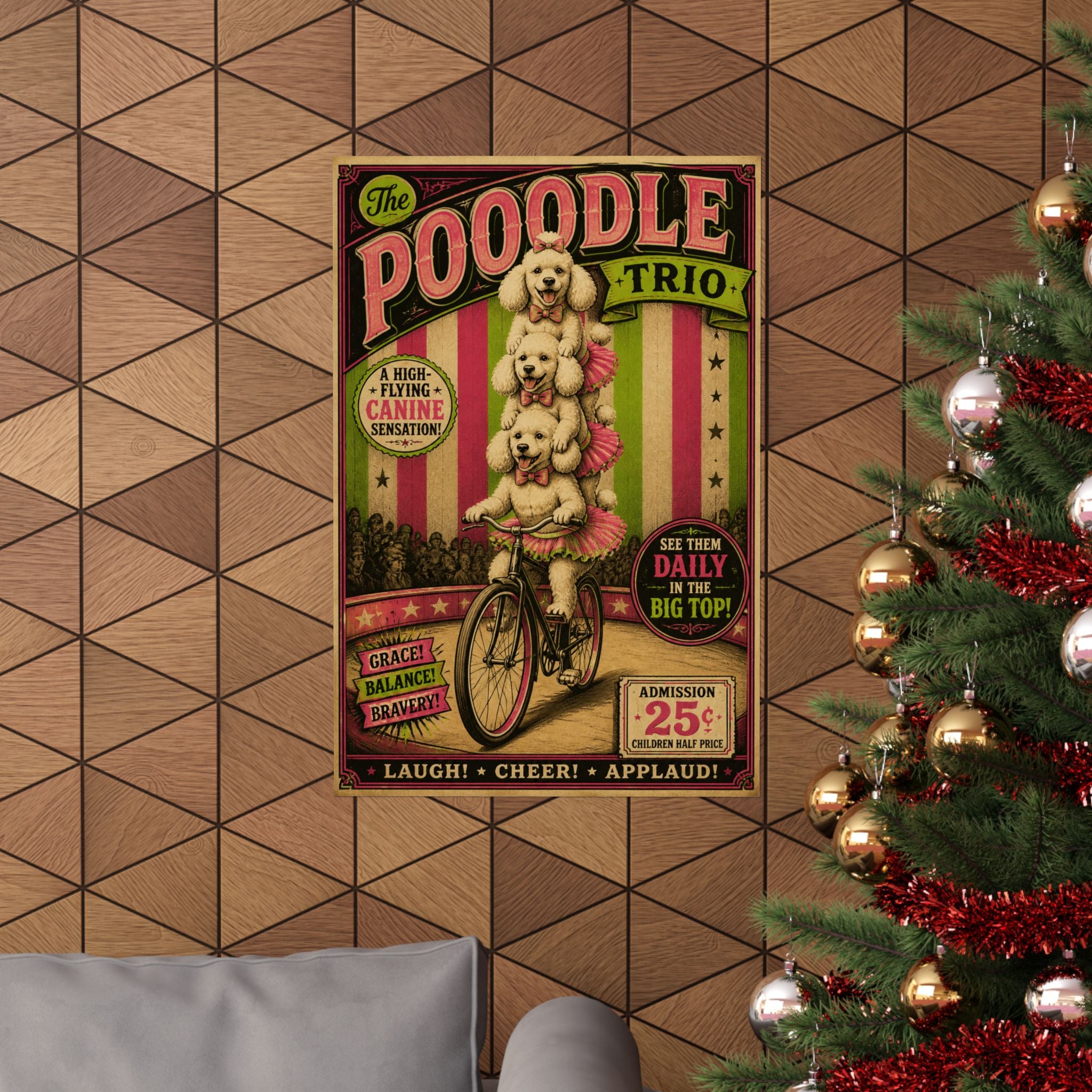 Poodle Stack Bicycle Wall Art Poster 24×36 Vintage Circus Bedroom Decor Maximalist Print