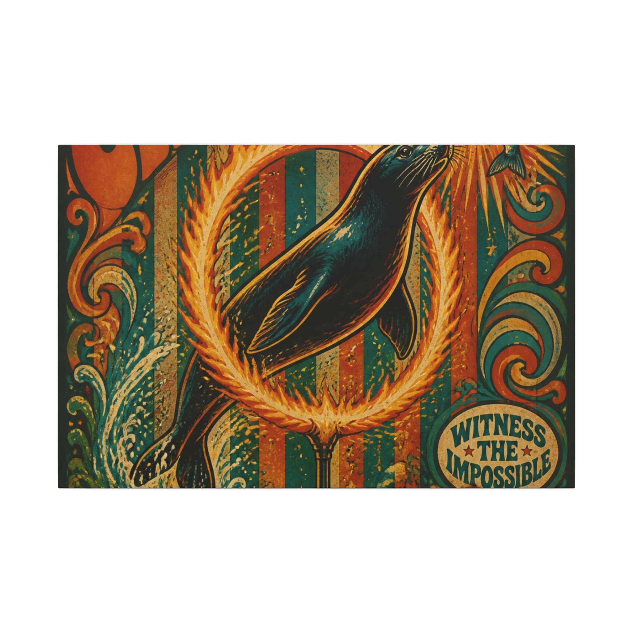 Seal Fire Hoop Wall Art Canvas 16×20 Psychedelic Cafe Decor Maximalist Print