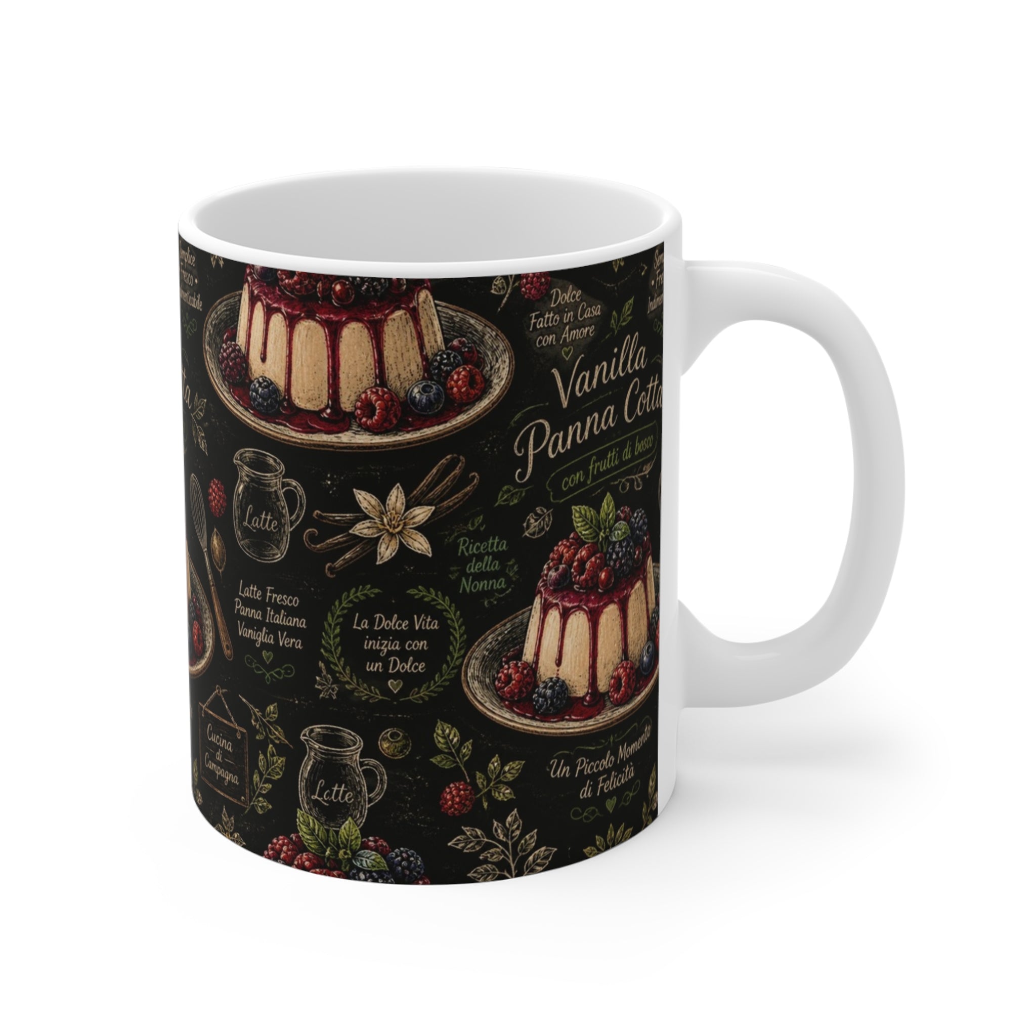 Panna Cotta 11oz Ceramic Mug Mediterranean Kitchen Chalk Art Design Italian Cottagecore Gift