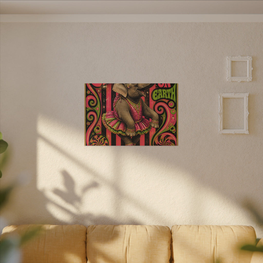 Elephant on Ball Wall Art Canvas 24×36 Psychedelic Dining Room Decor Maximalist Print