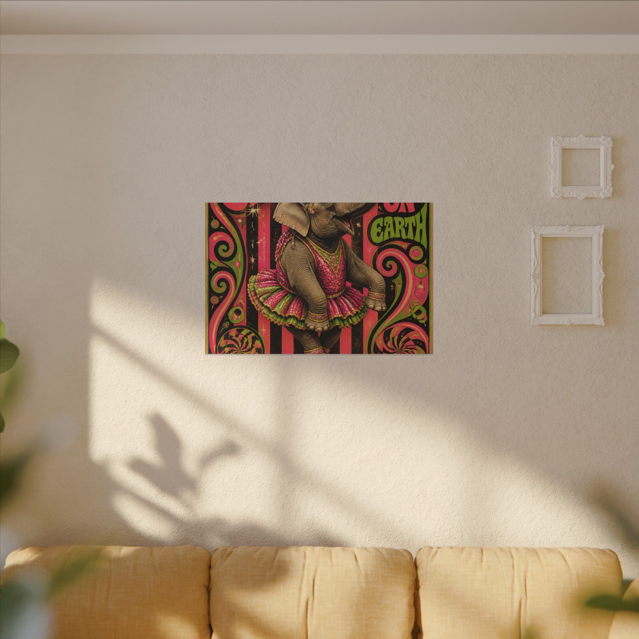 Elephant on Ball Wall Art Canvas 24×36 Psychedelic Dining Room Decor Maximalist Print