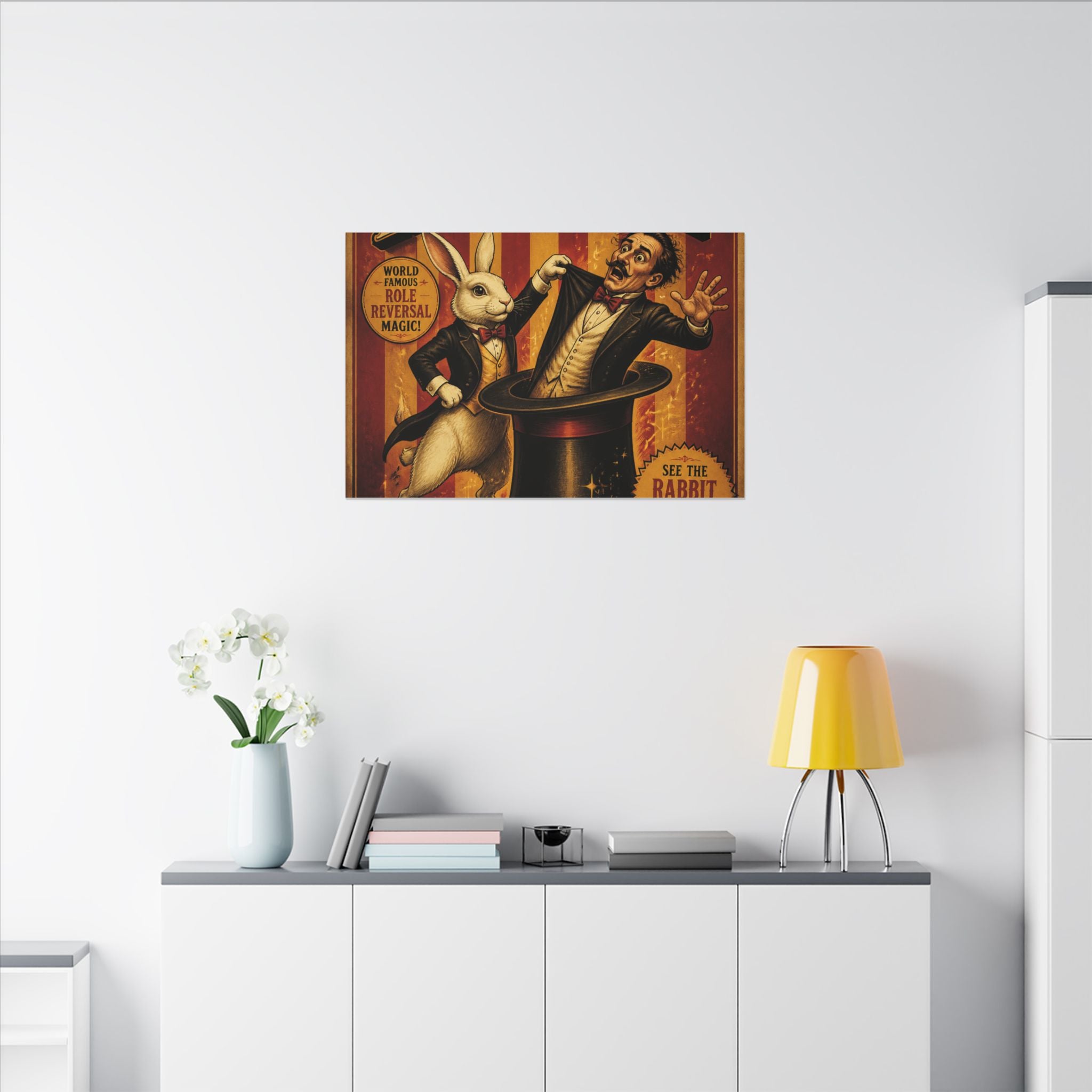 Magic Hat Rabbit Wall Art Canvas 24×36 Vintage Circus Bedroom Decor Maximalist Print