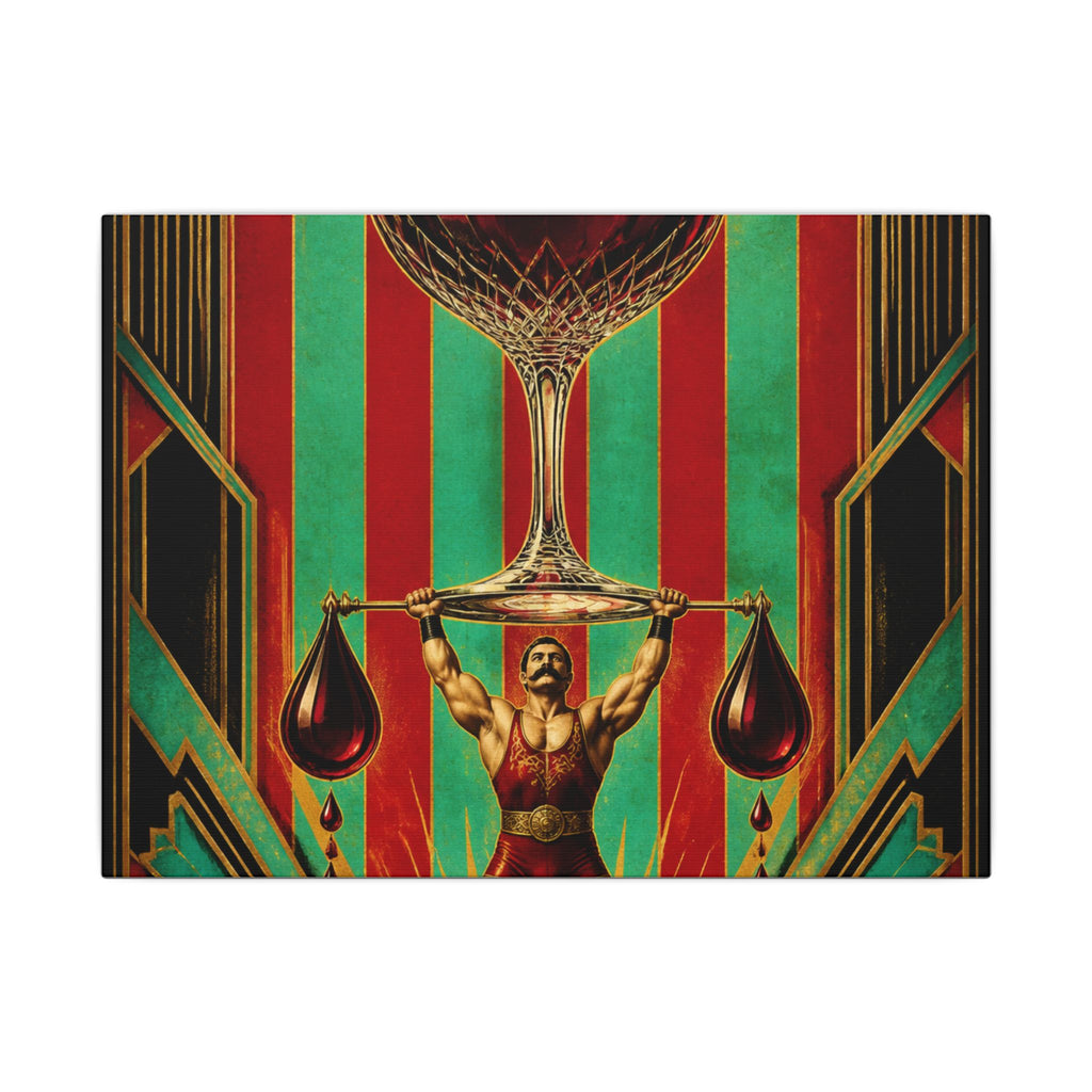 Wine Glass Strongman Wall Art Canvas 24×36 Art Deco Bar Area Decor Maximalist Print