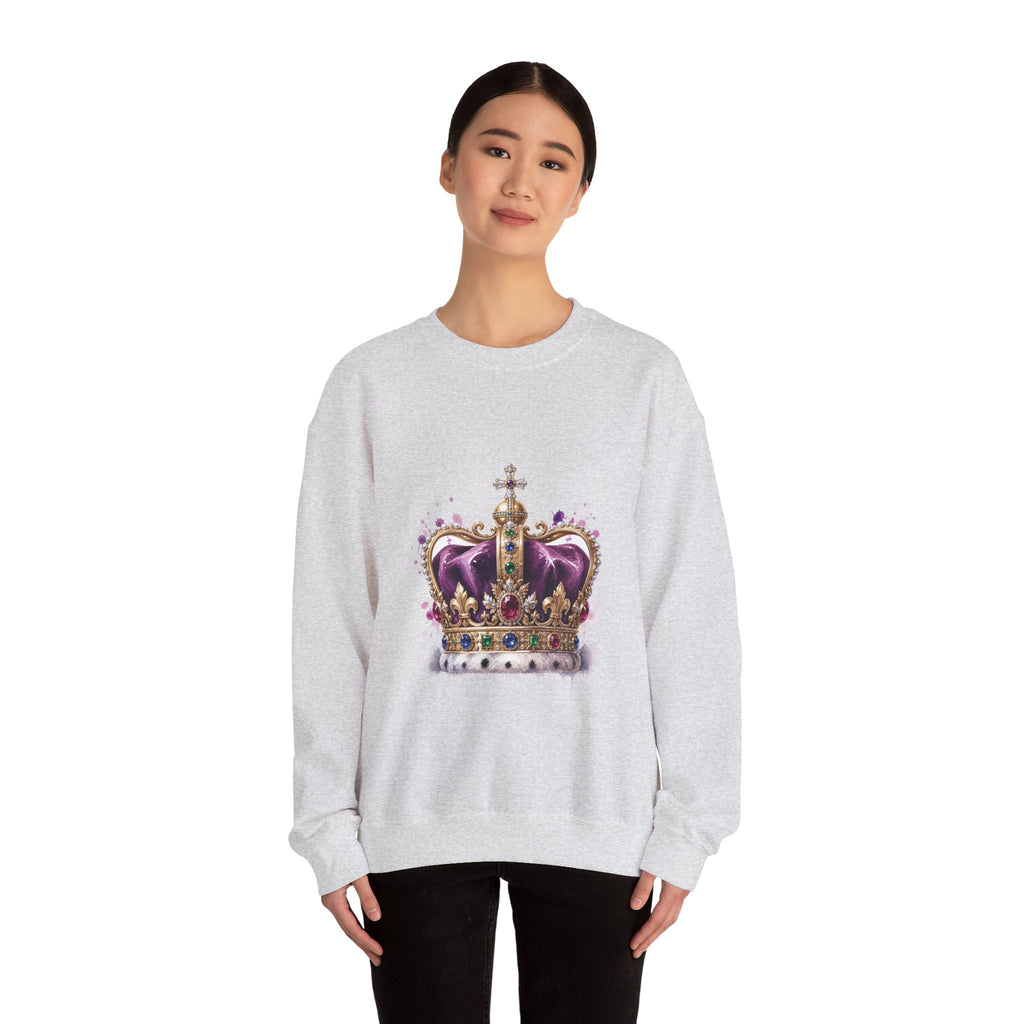 Matching Couple Sweatshirt - Crown & Shield Matching Couple Crewneck Sweatshirt Watercolor Art His Hers Engagement Gift - Design A