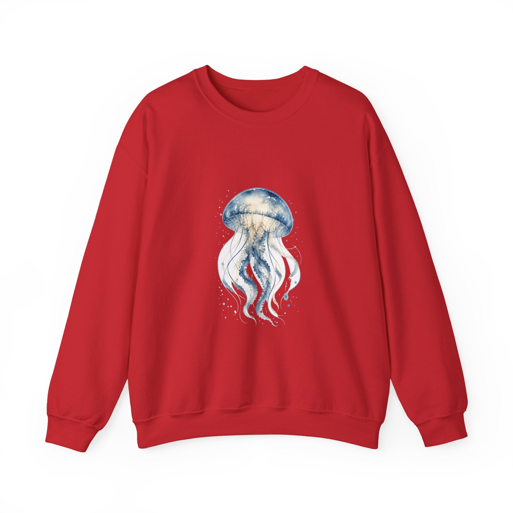 Matching Couple Sweatshirt - Octopus & Jellyfish Matching Couple Crewneck Sweatshirt Watercolor Art His Hers Engagement Gift - Design B