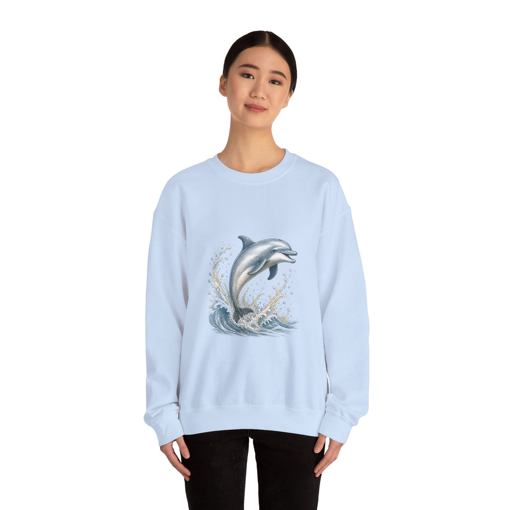 Matching Couple Sweatshirt - Shark & Dolphin Matching Couple Premium Fleece Sweatshirt Hand-Drawn Art His Hers Anniversary Gift - Design B